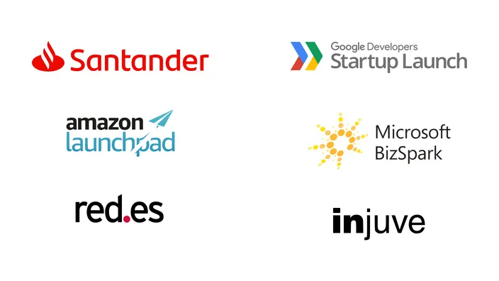 Logos de Banco Santander, Startup Launch, Amazon Launchpad, Microsoft BizSpark, red.es e INJUVE