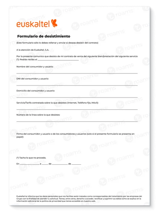 Formulario de desistimiento de Euskaltel