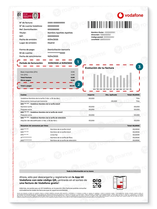 Página 1 de la factura de Vodafone