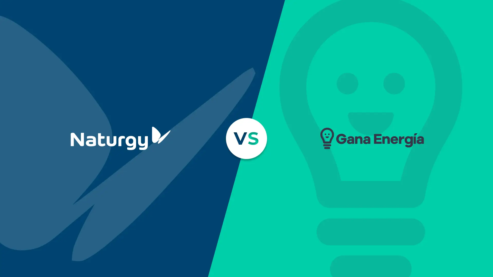 Logotipos y colores corporatipos de Naturgy y Gana en un versus de comparativa de las compañías de energía.