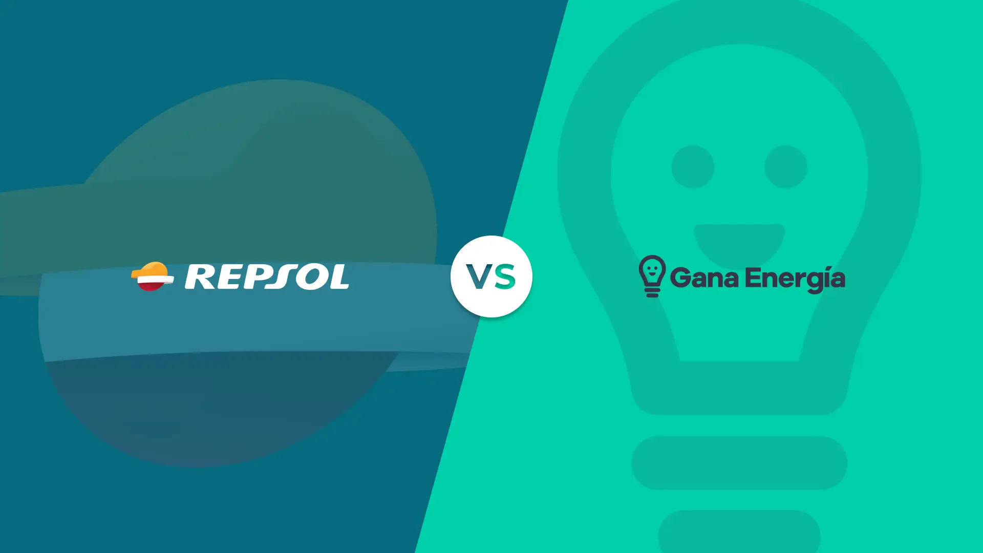 Logotipos y colores corporatipos de Repsol y Gana en un versus de comparativa de las compañías de energía. Logotipos y colores corporatipos de Repsol y Gana en un versus de comparativa de las compañías de energía.