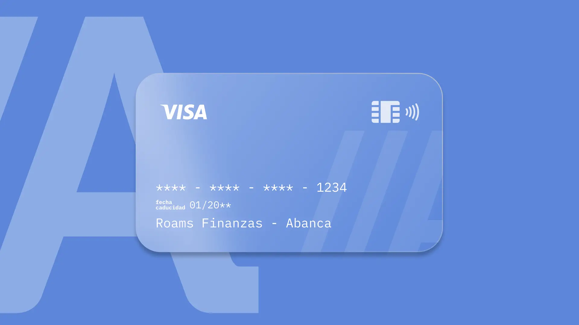 Simulación de una tarjeta de la entidad financiera Abanca creada por Roams.