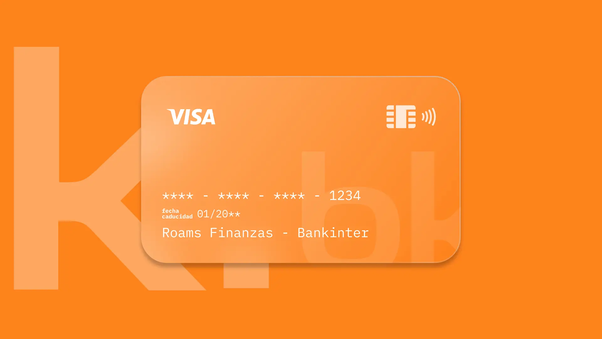 Simulación de una tarjeta de la entidad financiera Bankinter creada por Roams.