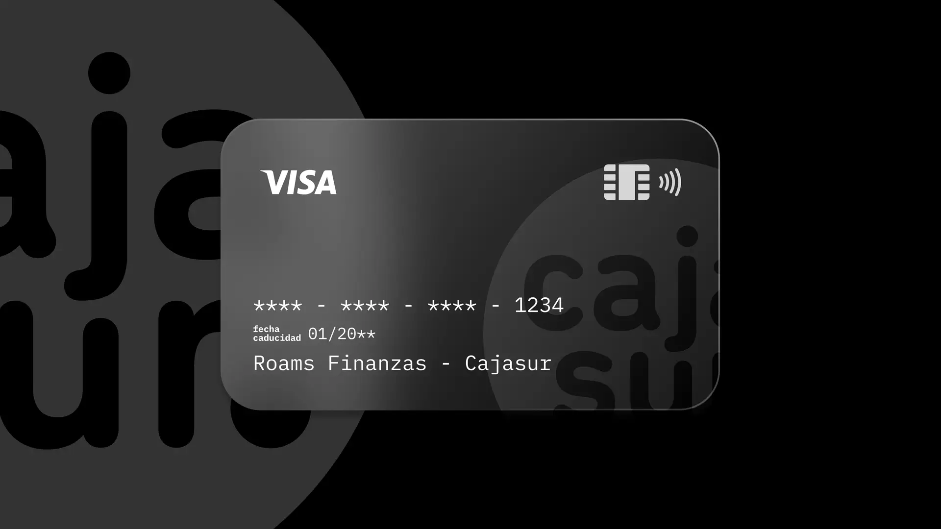 Simulación de una tarjeta de la entidad financiera Cajasur creada por Roams.