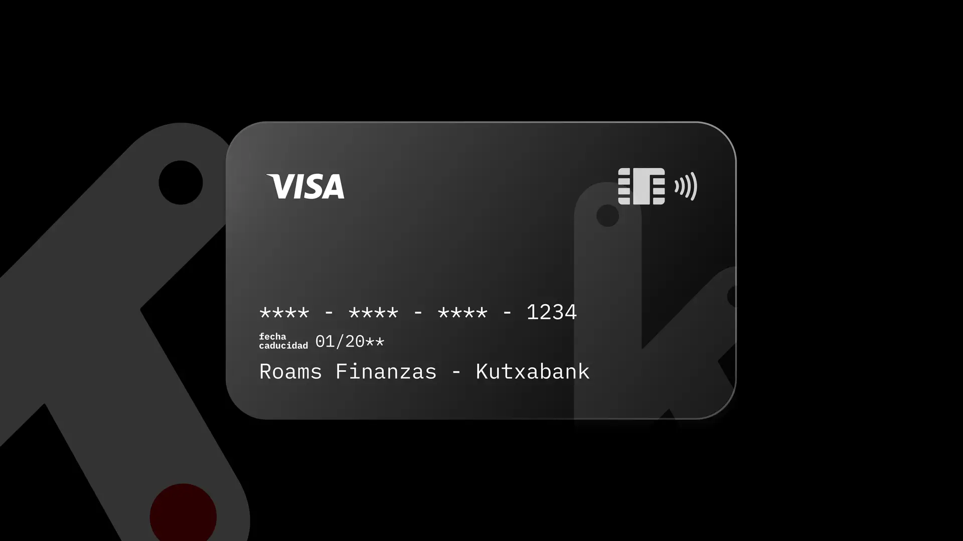 Simulación de una tarjeta de la entidad financiera Kutxabank creada por Roams. Simulación de una tarjeta de la entidad financiera Kutxabank creada por Roams.