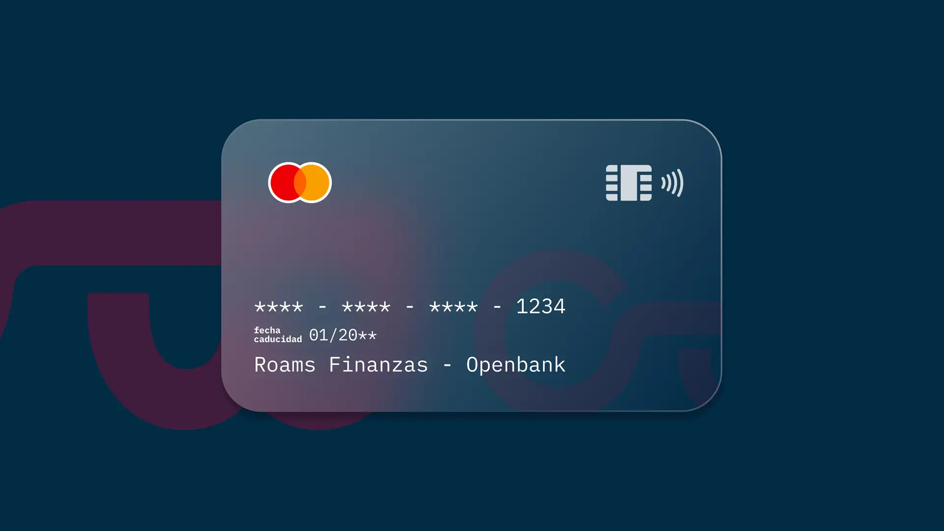 Simulación de una tarjeta de la entidad financiera Openbank creada por Roams.