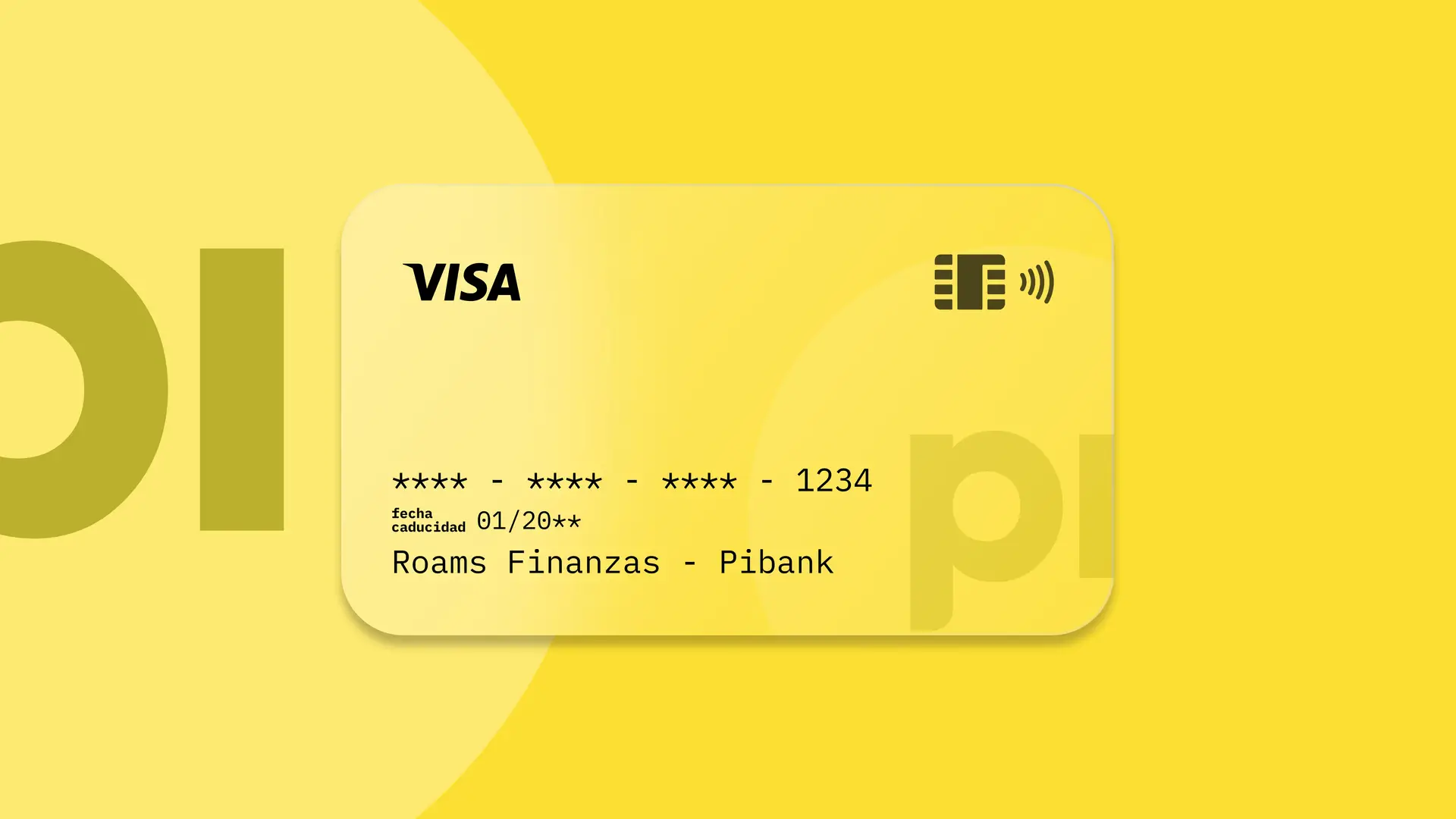 Simulación de una tarjeta de la entidad financiera Pibank creada por Roams. Simulación de una tarjeta de la entidad financiera Pibank creada por Roams.