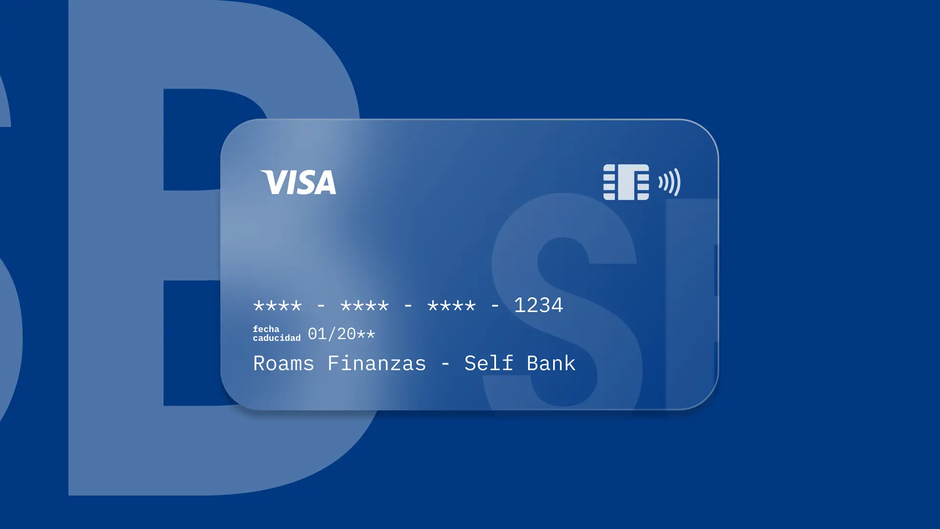 Simulación de una tarjeta de la entidad financiera Self Bank creada por Roams.
