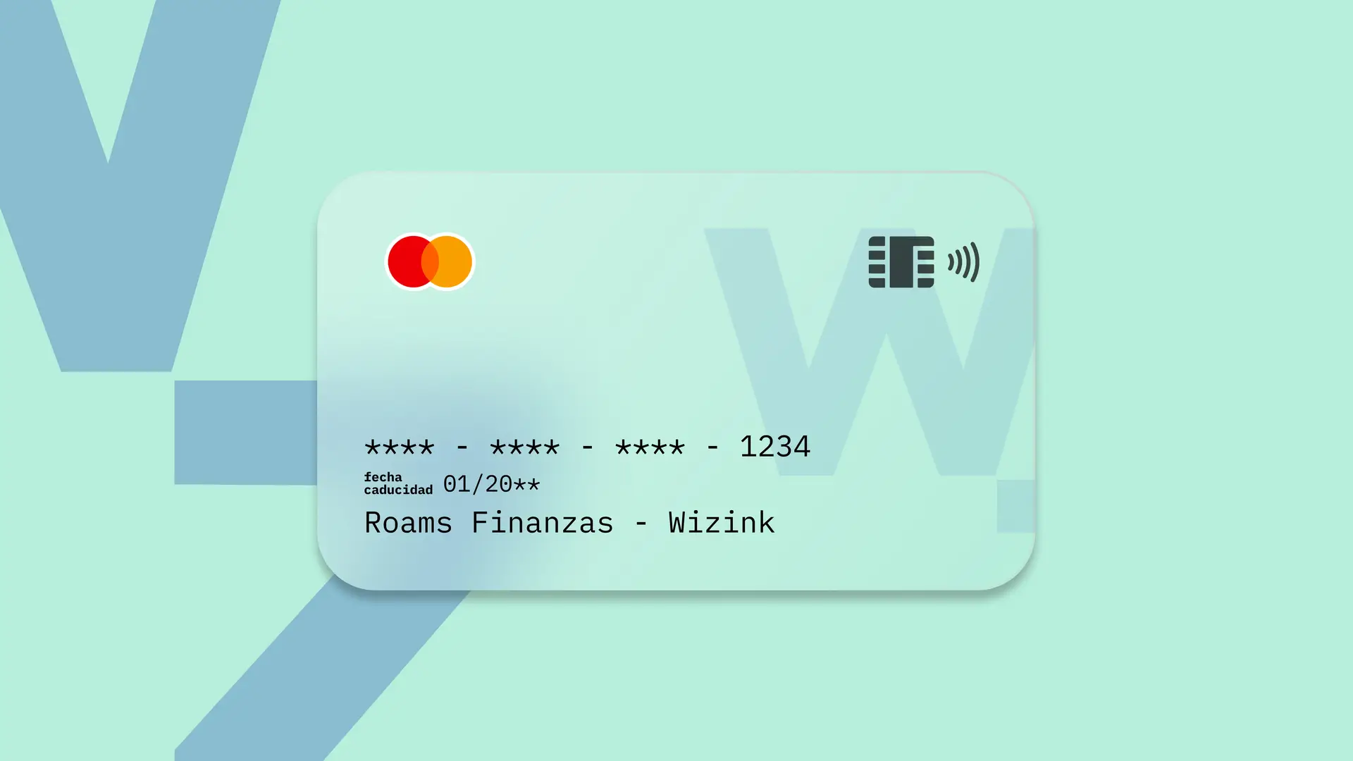 Simulación de una tarjeta de la entidad financiera Wizink creada por Roams.