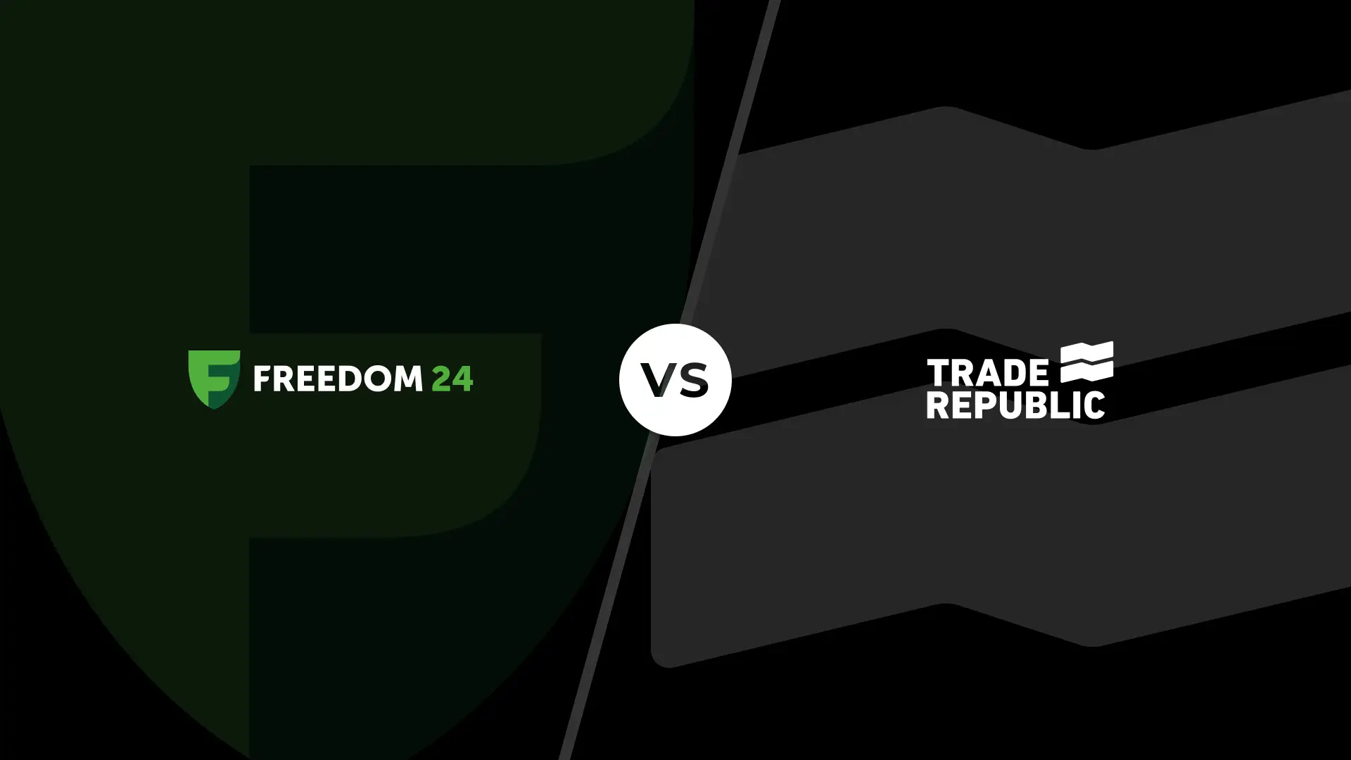 Logotipos y colores corporativos de Trade Republic y Freedom24 en un versus de comparativa de las entidades financieras.