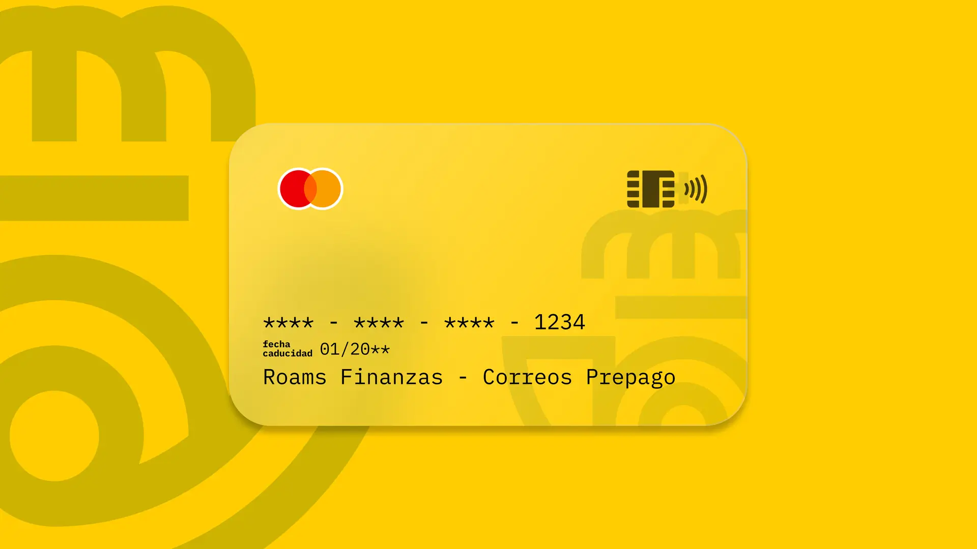 Simulación de una tarjeta de la entidad financiera Correos Prepago creada por Roams. Simulación de una tarjeta de la entidad financiera Correos Prepago creada por Roams.