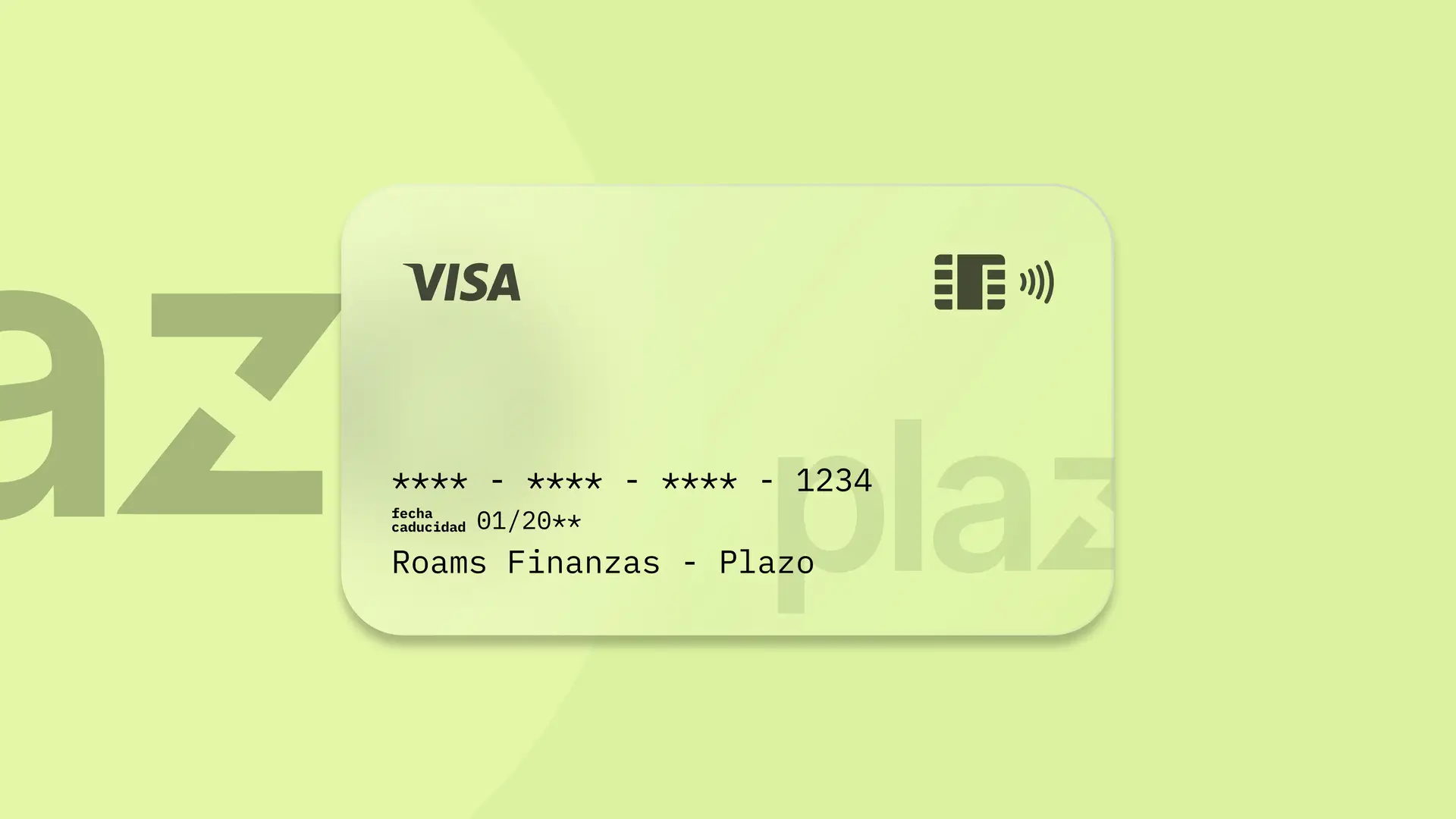 Simulación de una tarjeta de la entidad financiera Plazo creada por Roams. Simulación de una tarjeta de la entidad financiera Plazo creada por Roams.