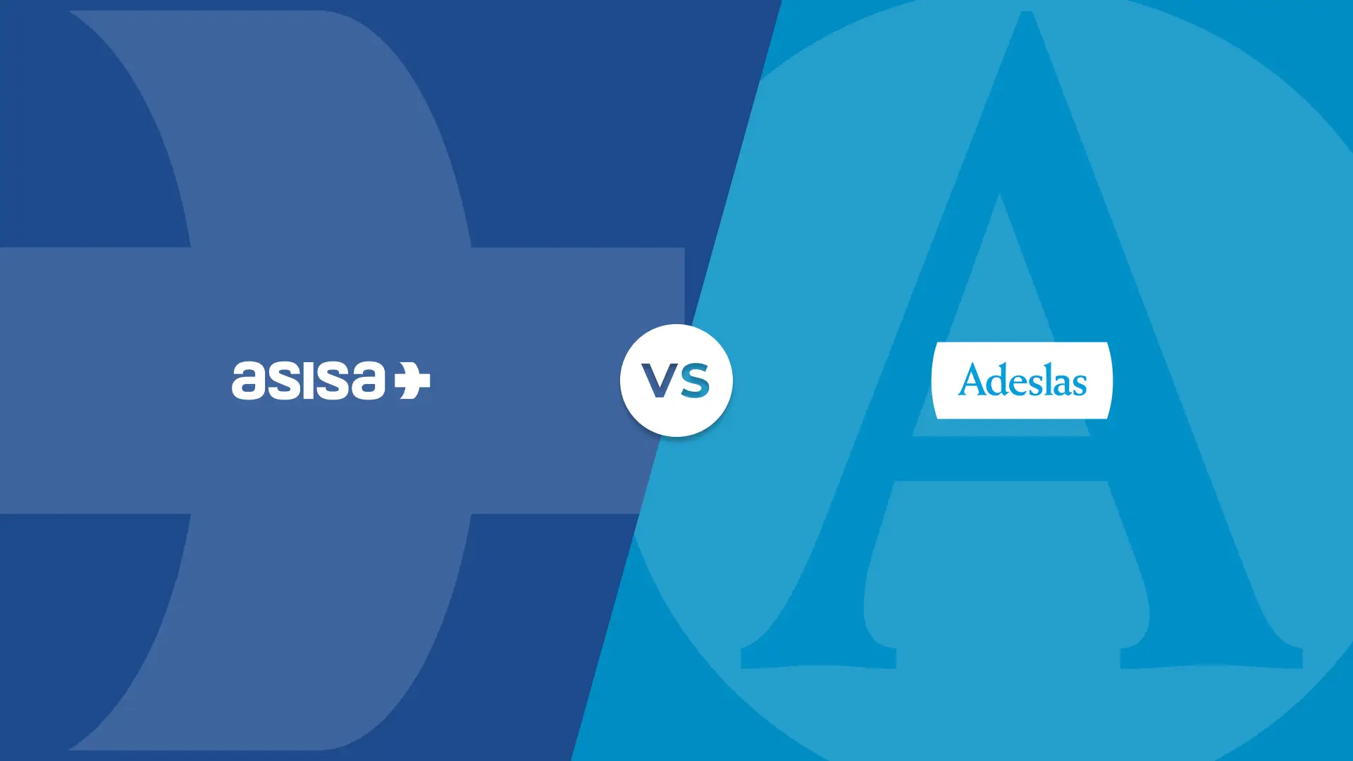 Logotipos y colores corporatipos de Asisa y Adeslas en un versus de comparativa de las aseguradoras.