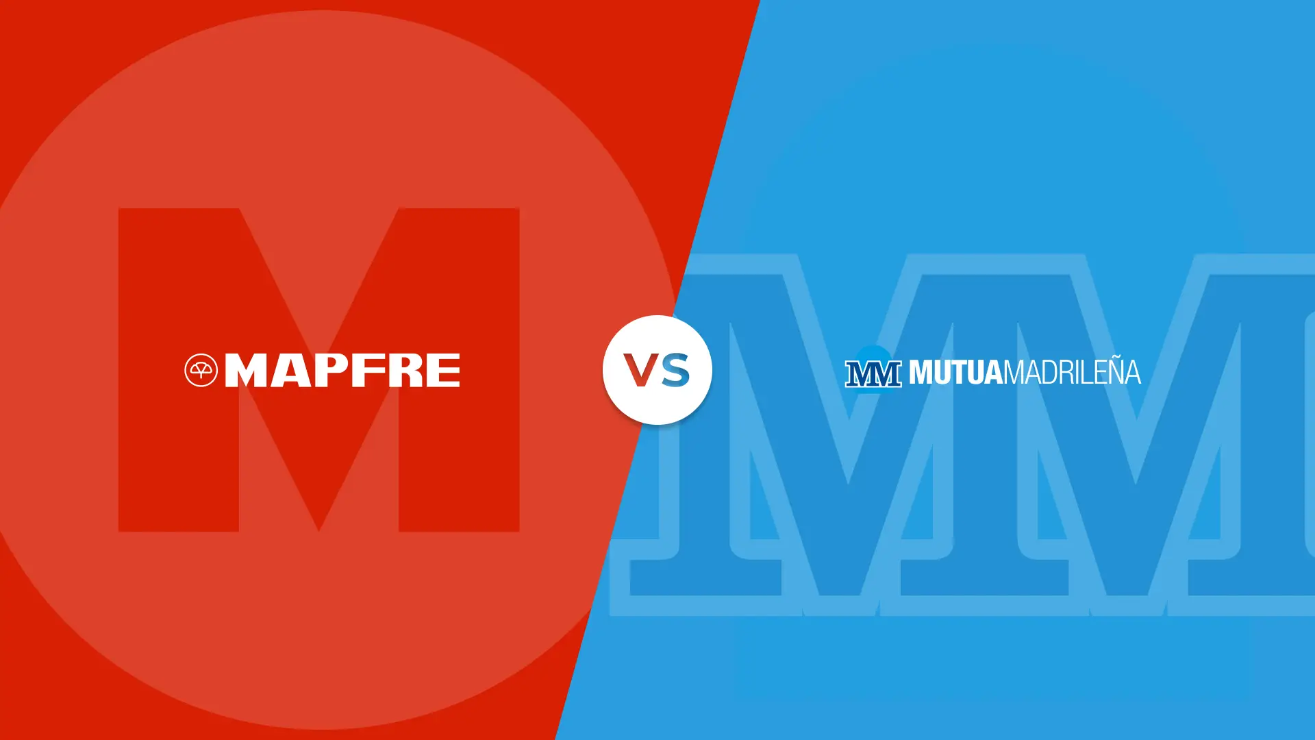 Logotipos y colores corporatipos de Mapfre y Mutua en un versus de comparativa de las aseguradoras.