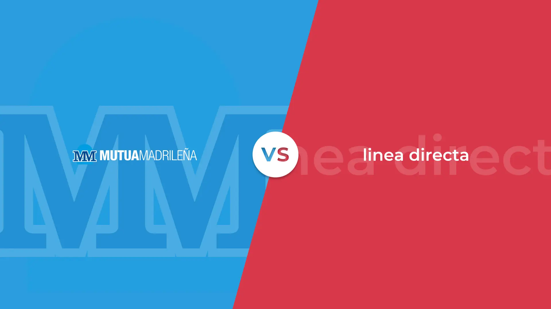 Logotipos y colores corporatipos de Mutua Madrileña y Línea Directa en un versus de comparativa de las aseguradoras.