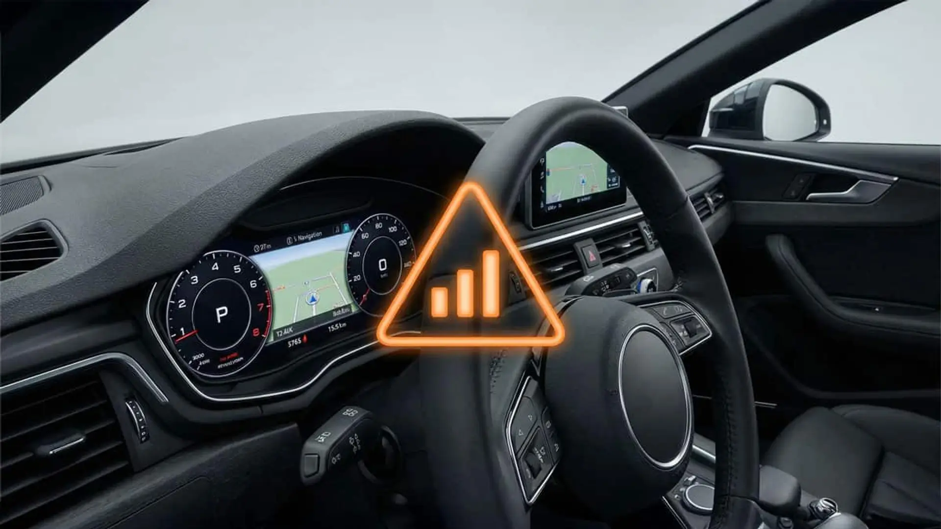 Tras la baliza V16, el triángulo virtual V27: la nueva apuesta de la DGT deja “a ciegas” a los coches más antiguos Aviso de triángulo virtual en el cuadro de mandos de un coche.