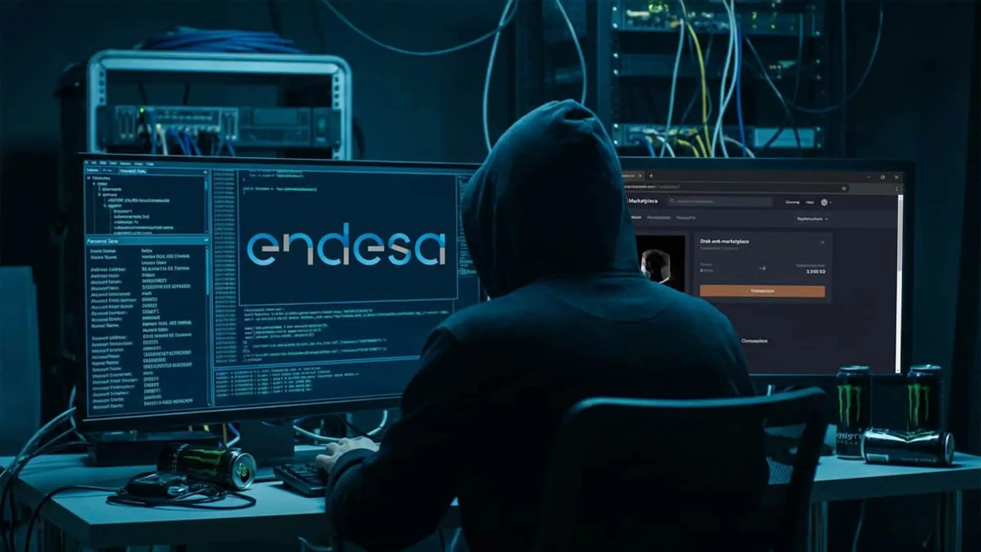 El hacker de Endesa filtra nuevos datos y avisa: puede terminar en “desastre” Hacker accediendo ilegalmente al sistema informático de Endesa en un entorno oscuro.