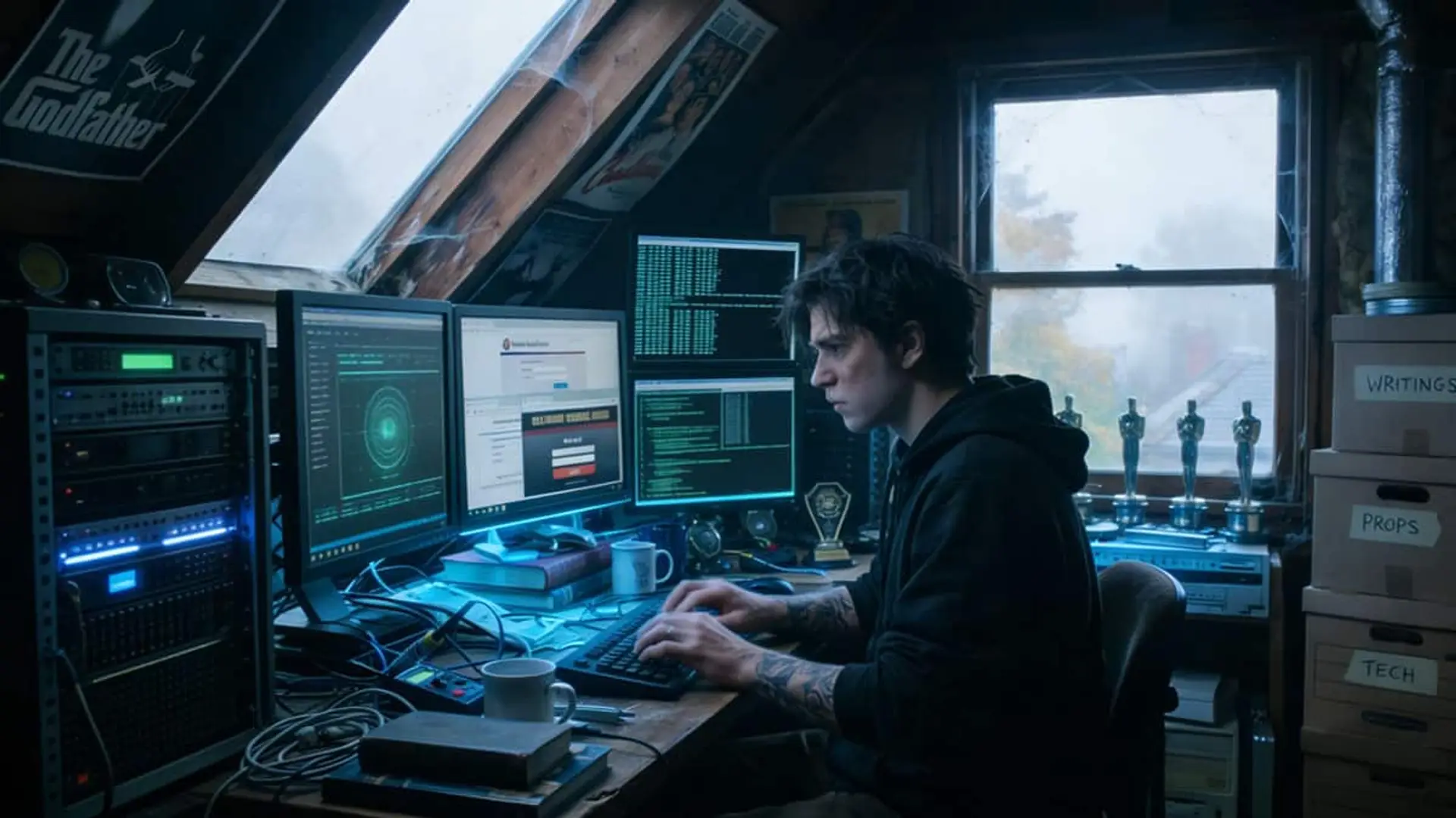 Ver gratis las películas ganadoras de los Oscar tiene trampa: así roban tus contraseñas sin que te des cuenta Persona trabajando frente a varios monitores con código y herramientas informáticas en un entorno de ciberseguridad.