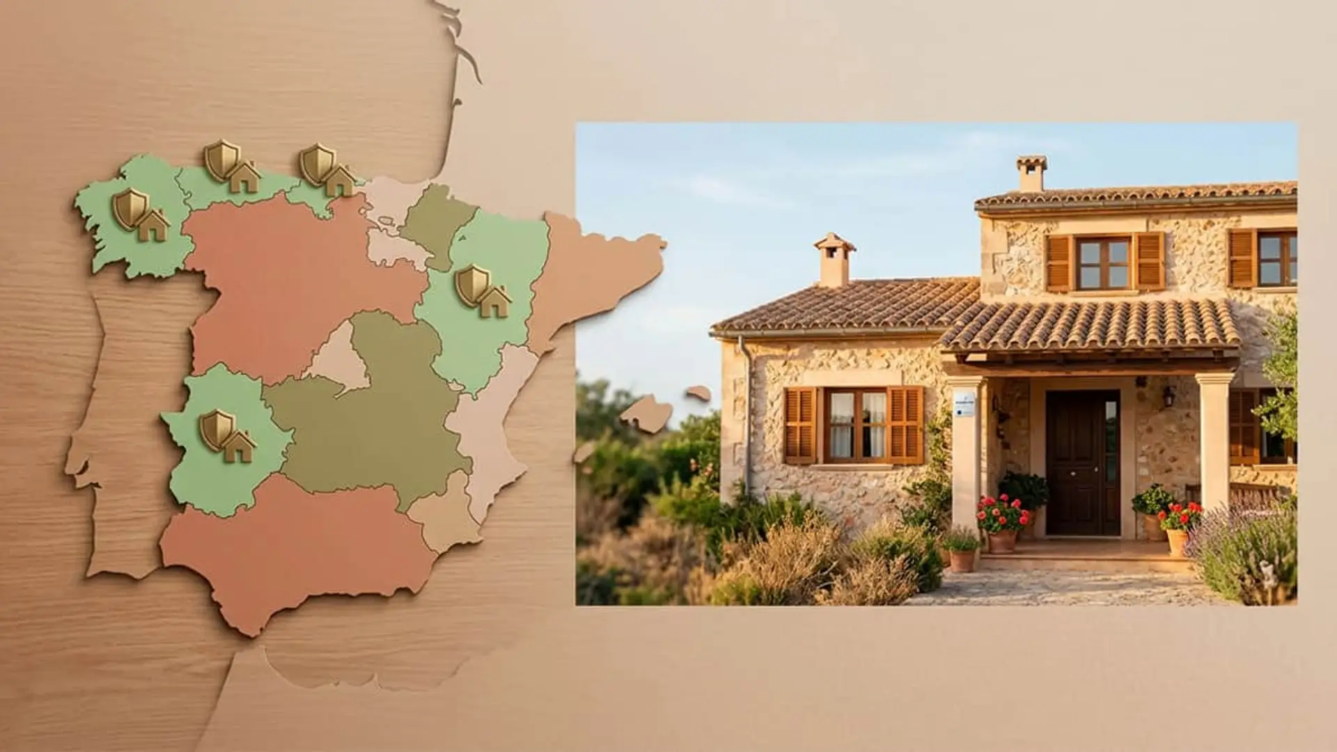 Mapa de España con coberturas de seguro de hogar y vivienda rural de piedra