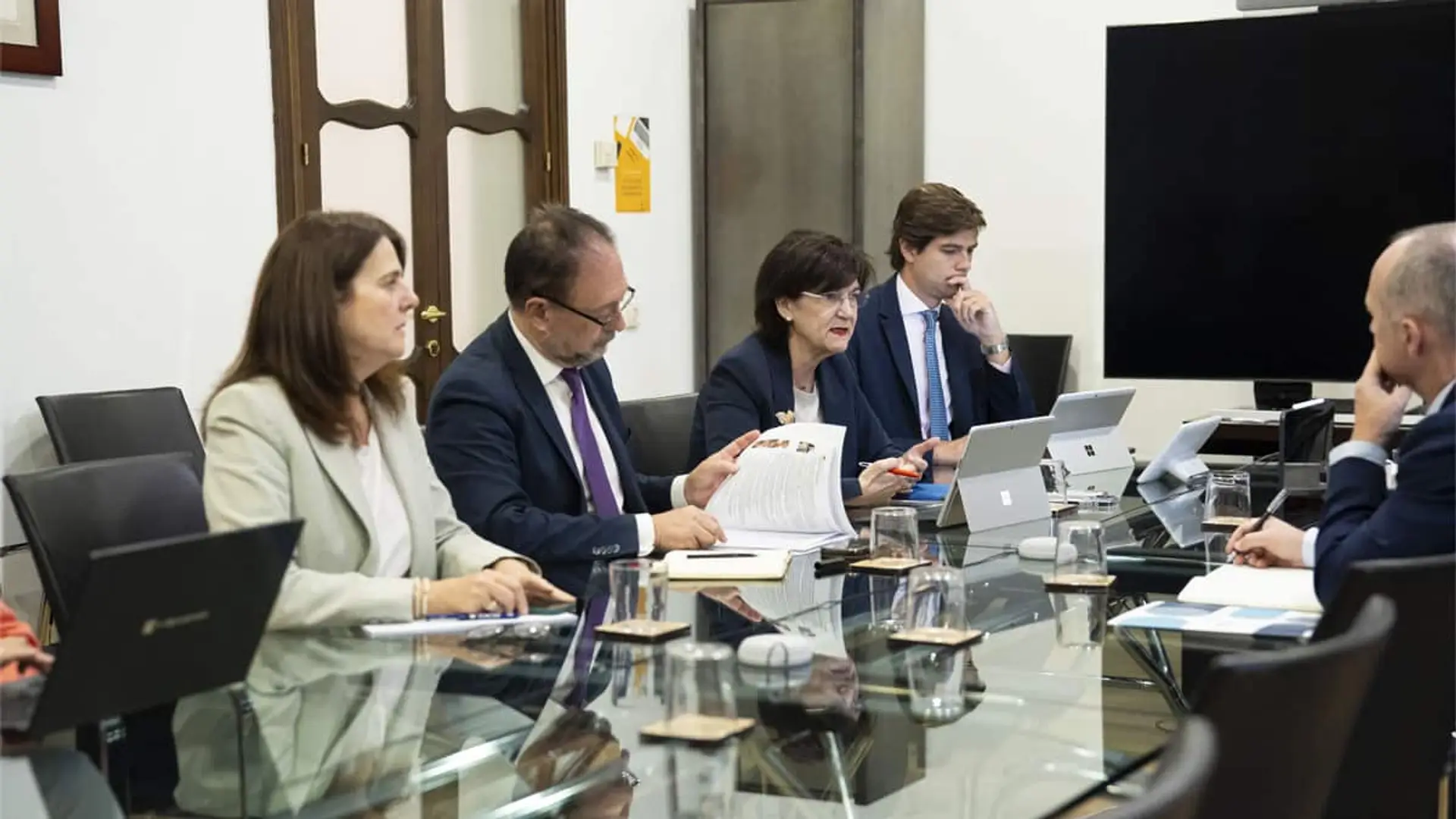 Grupo de técnicos de la CNMC, con la presidenta de la Cani Fernández a la cabeza, participando en la reunión con Red Eléctrica.