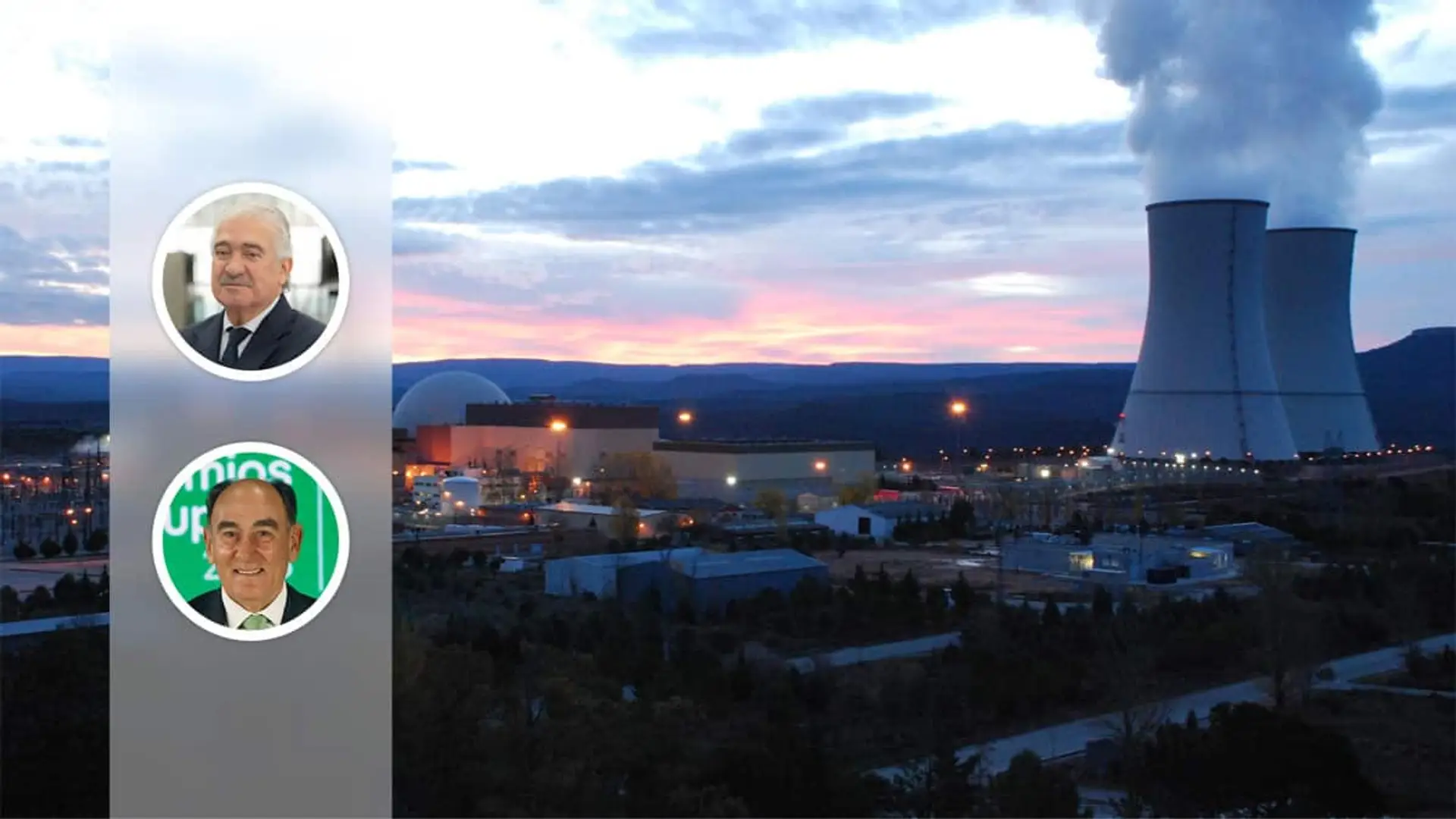80 años de energía nuclear: la propuesta de Iberdrola y Endesa que pone patas arriba el futuro energético de España Central nuclear de Almaraz al atardecer con imágenes de los presidentes de Iberdrola y Endesa superpuestas en un lateral.