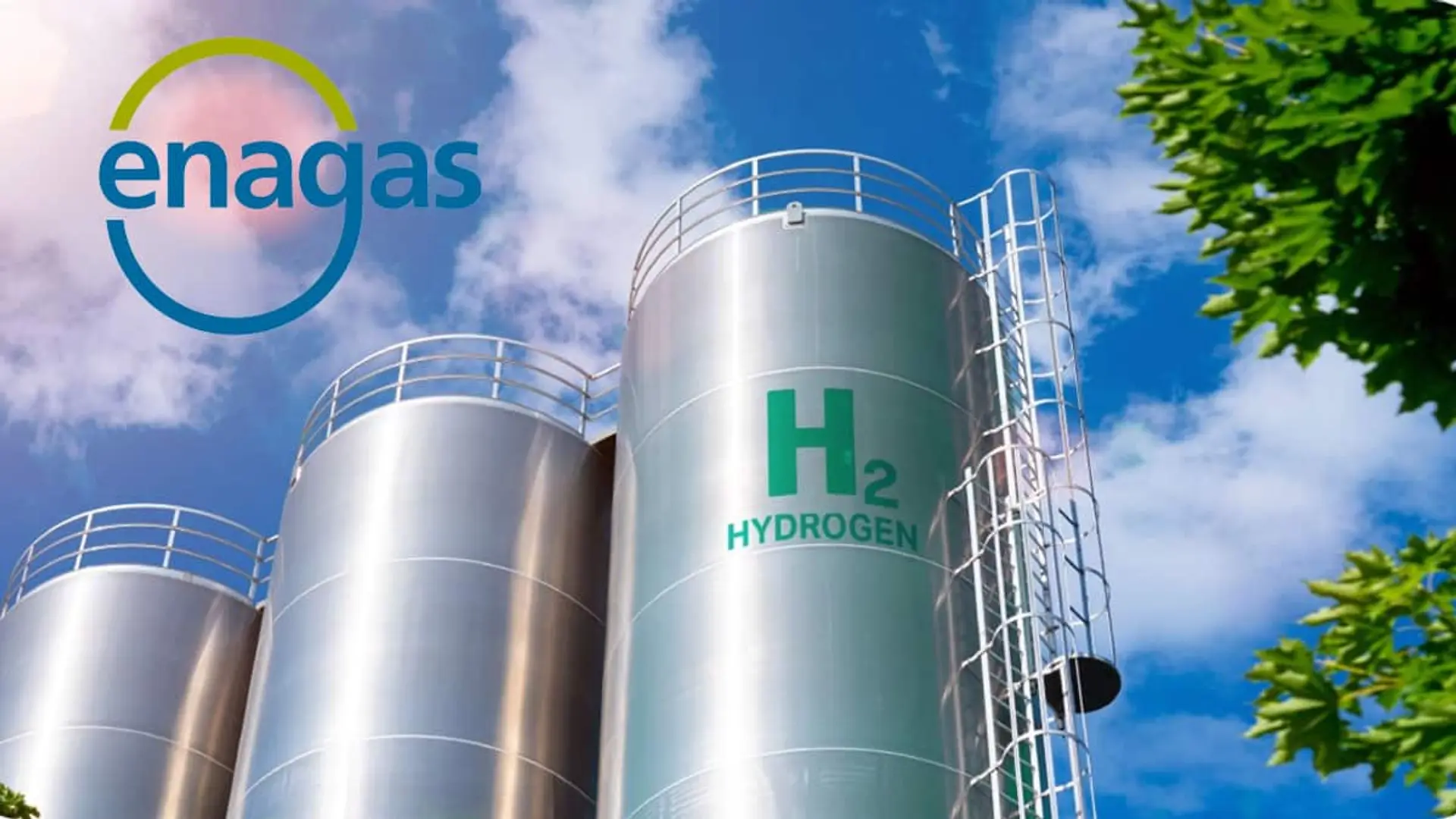 Depósitos de hidrógeno con el logotipo de Enagás