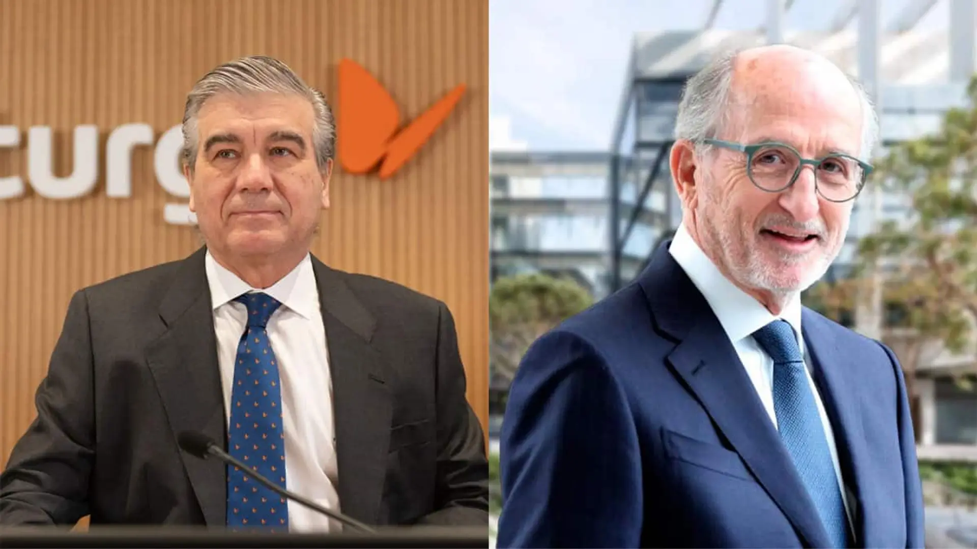 Montaje con Francisco Reynés, presidente de Naturgy, y Antonio Brufau, presidente de Repsol, durante intervenciones públicas