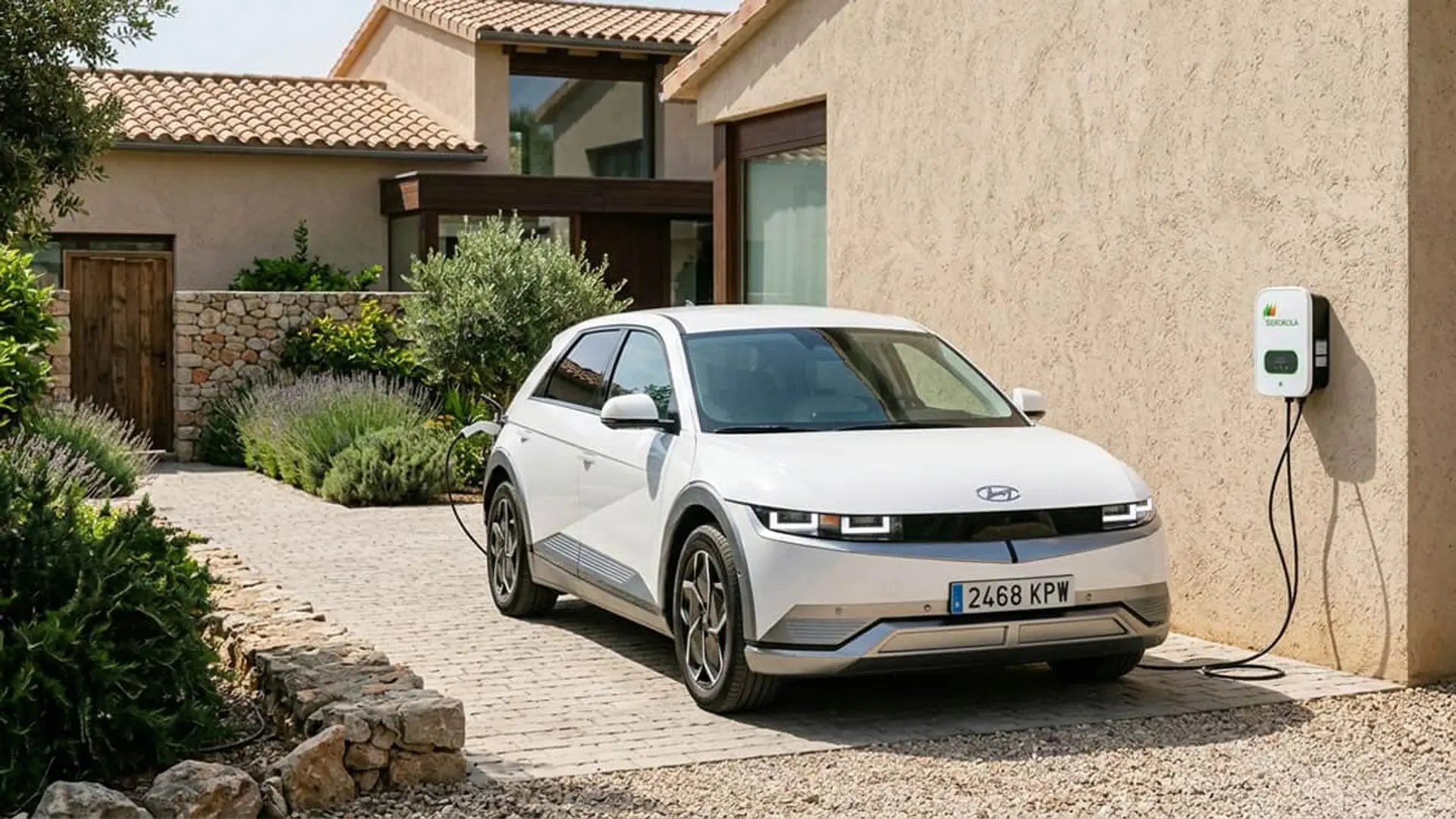 Iberdrola e Hyundai amplían su alianza: recarga doméstica gratuita y descuentos en la red pública Hyundai Ioniq 5 cargando en casa con un punto de recarga eléctrica de Iberdrola.