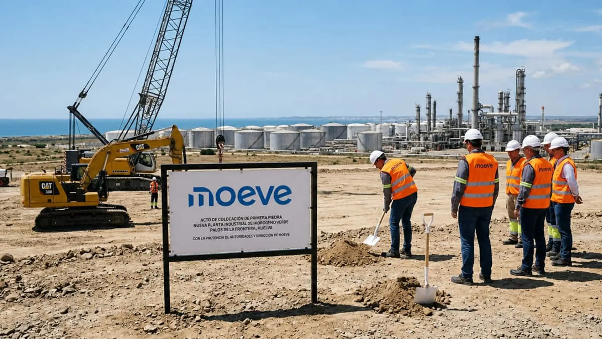 Acto de colocación de la primera piedra de la planta de hidrógeno verde de Moeve en Huelva