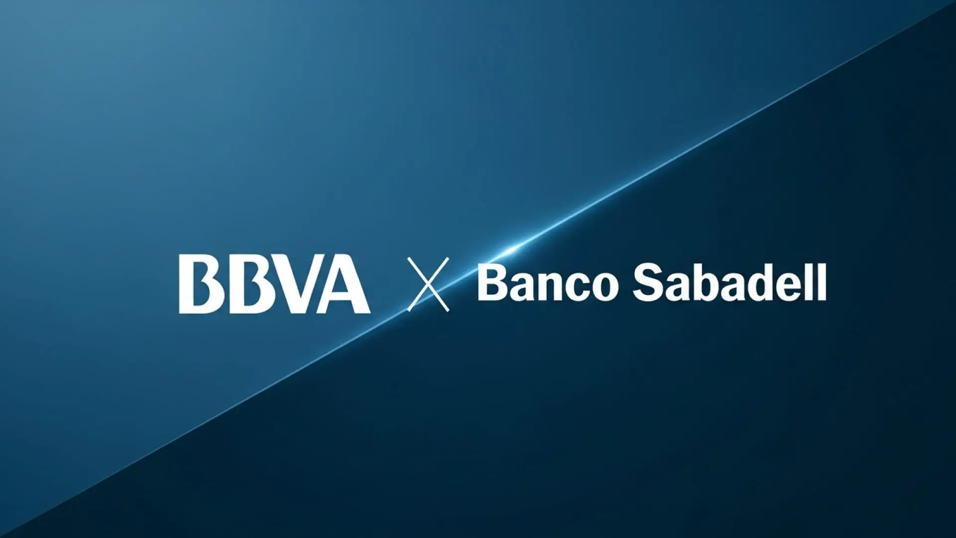 Así te afectaría como cliente la fusión de BBVA y Sabadell Logos de BBVA y Banco Sabadell juntos sobre fondo azul.