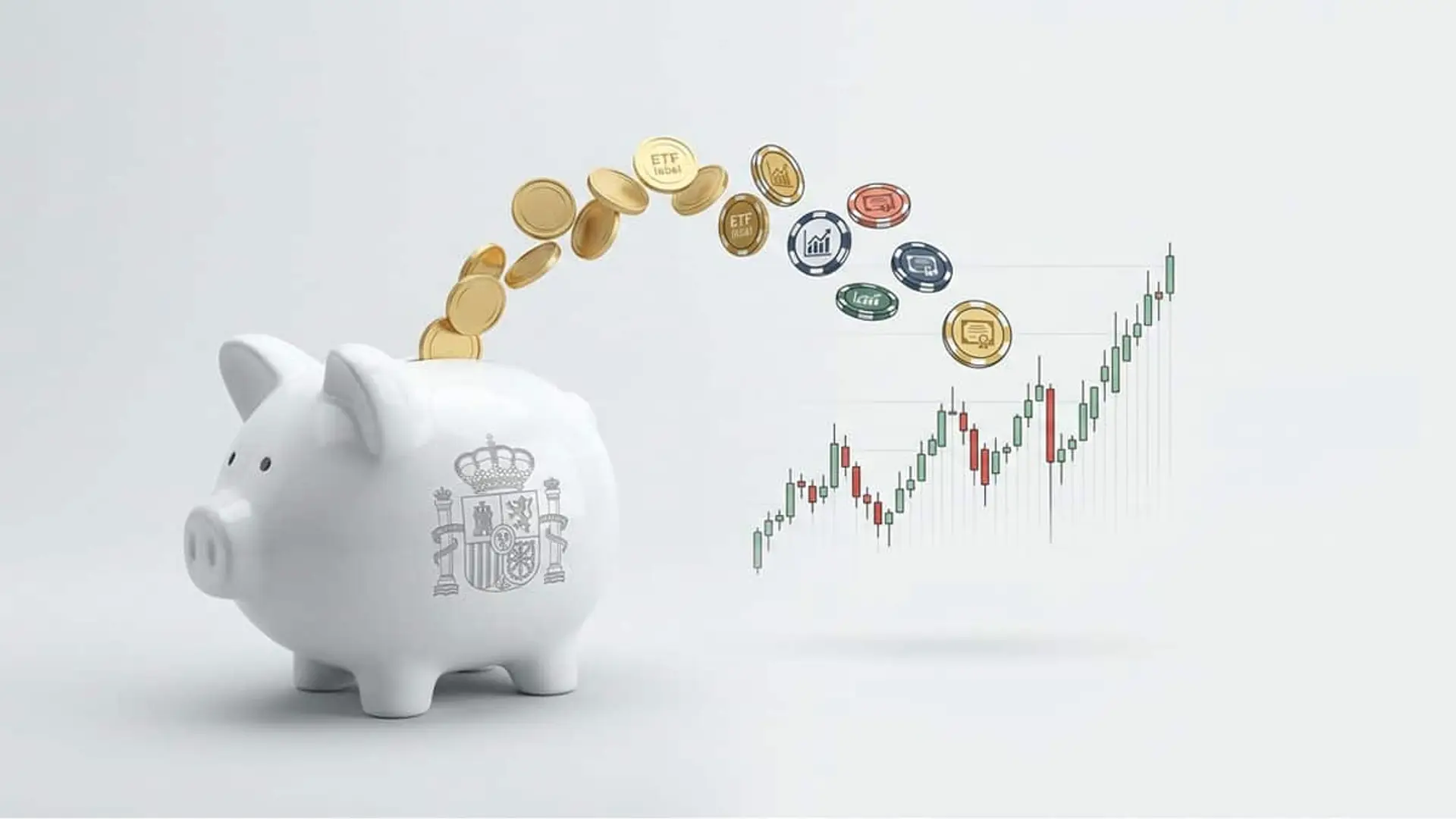 La cuenta única de inversión española tendrá incentivos fiscales: el Tesoro lo confirma Hucha blanca con un escudo institucional, monedas y fichas de inversión junto a un gráfico ascendente