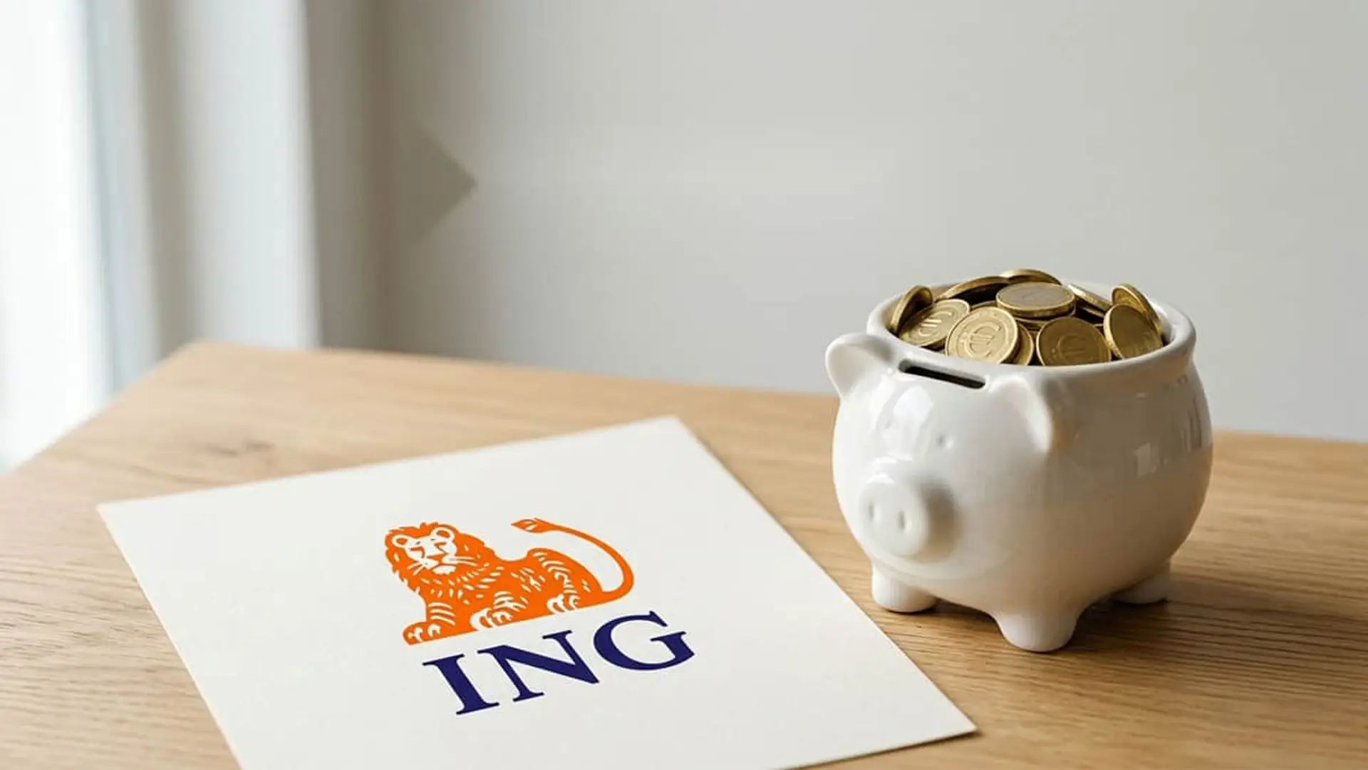 ING sube todos sus depósitos Naranja y añade uno al 3,5% TAE: así queda frente a Revolut y Trade Republic Hucha con monedas junto a documento de ING sobre mesa de madera, concepto de ahorro y banca.