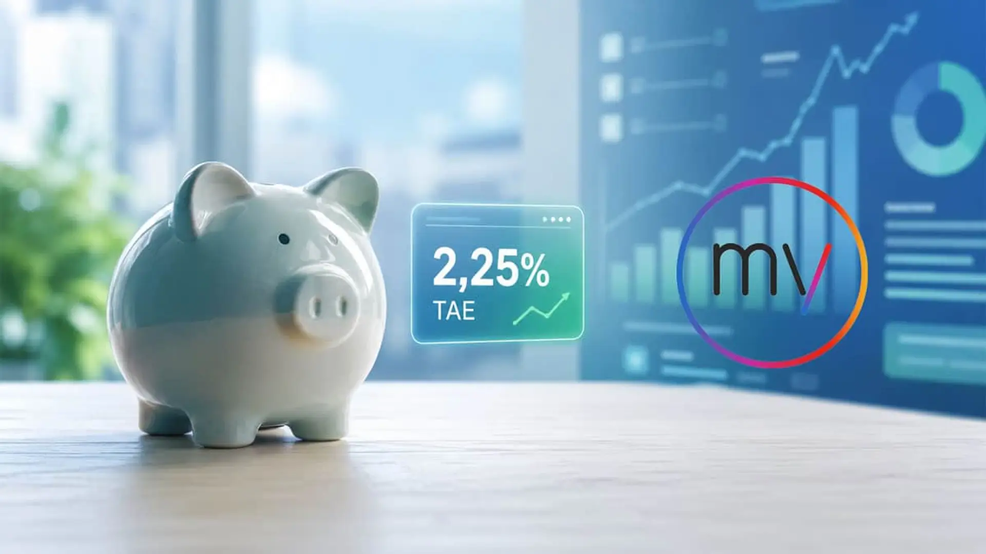MyInvestor unifica todos sus depósitos al 2,25% TAE desde el 15 de junio: esto es lo que cambia Hucha con TAE 2,25% y logo MyInvestor en panel financiero digital