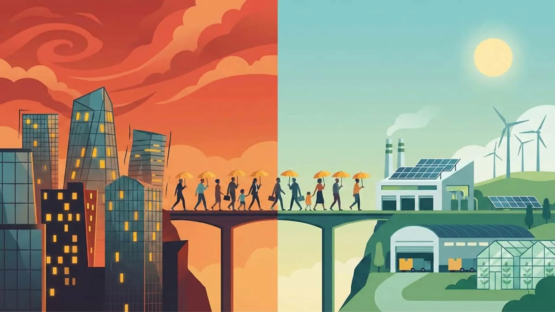 El ahorro gira hacia lo “defensivo”: 103.000 millones saltan de la bolsa a economía real y renta fija Personas caminan hacia un futuro con una economía real desarrollada.