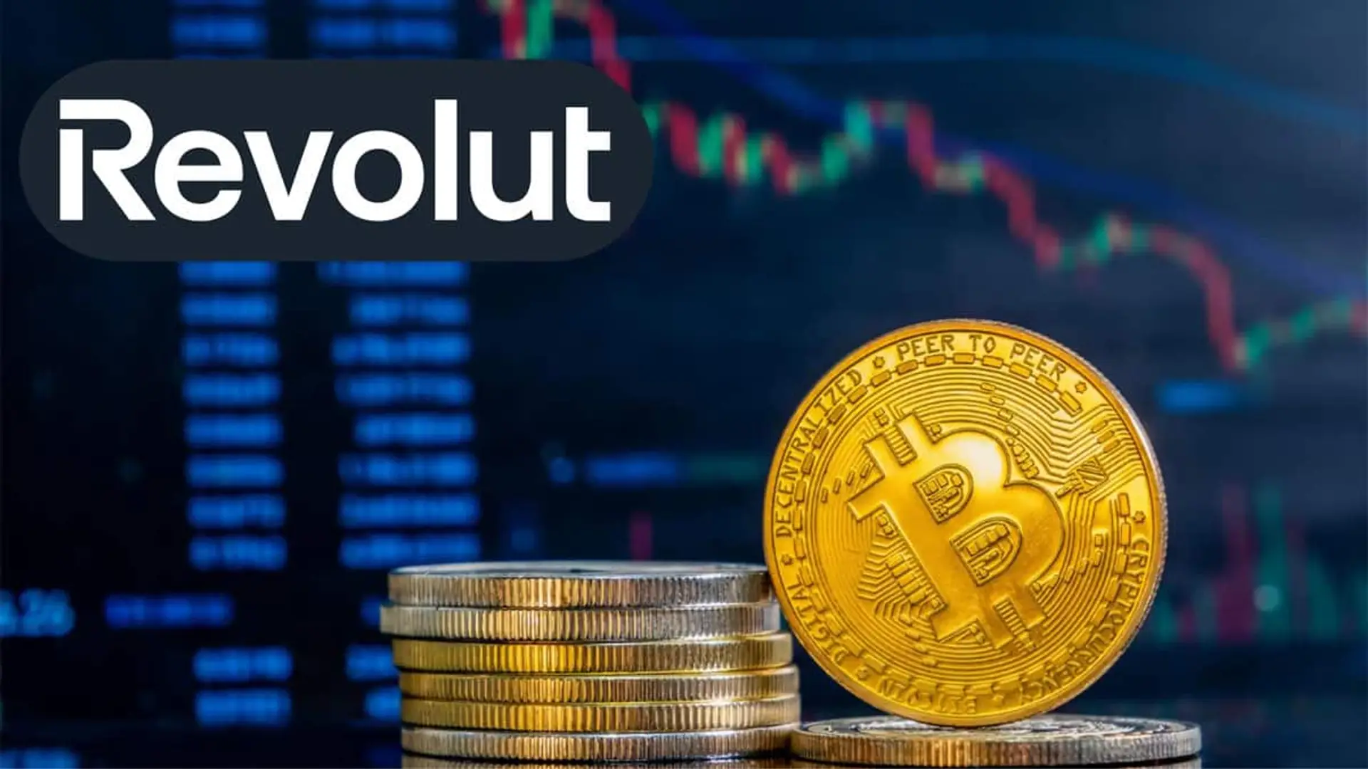 Revolut tiene luz verde para operar criptomonedas y prepara ‘Crypto 2.0’ con más de 280 tokens Monedas de Bitcoin apiladas frente al logotipo de Revolut sobre un fondo digital.
