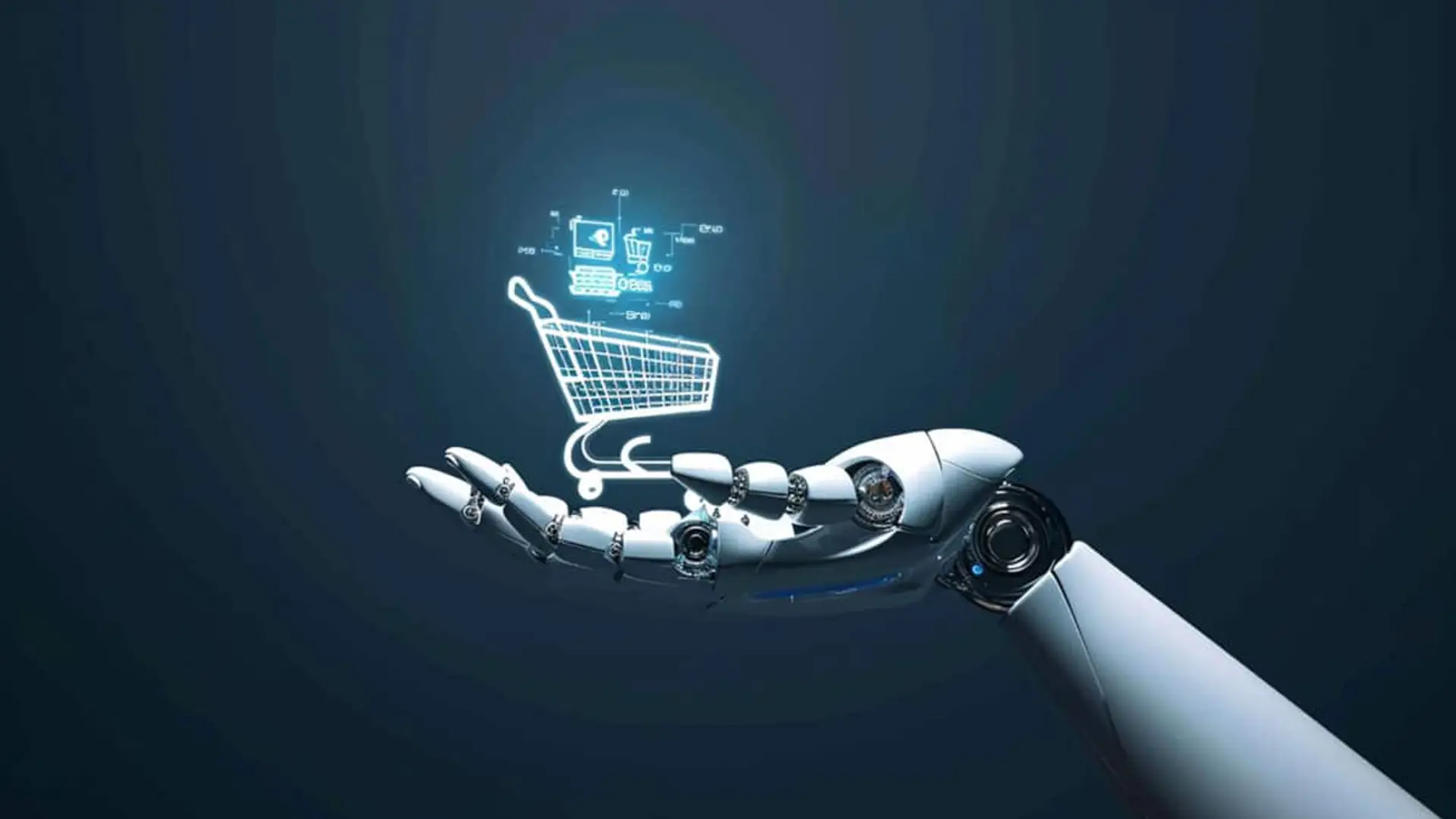 Un libro pagado por IA: Banco Santander y Visa logran la primera compra real en España sin tocar el móvil Mano robótica sosteniendo un carrito de compra digital que simboliza el uso de inteligencia artificial en el comercio electrónico.