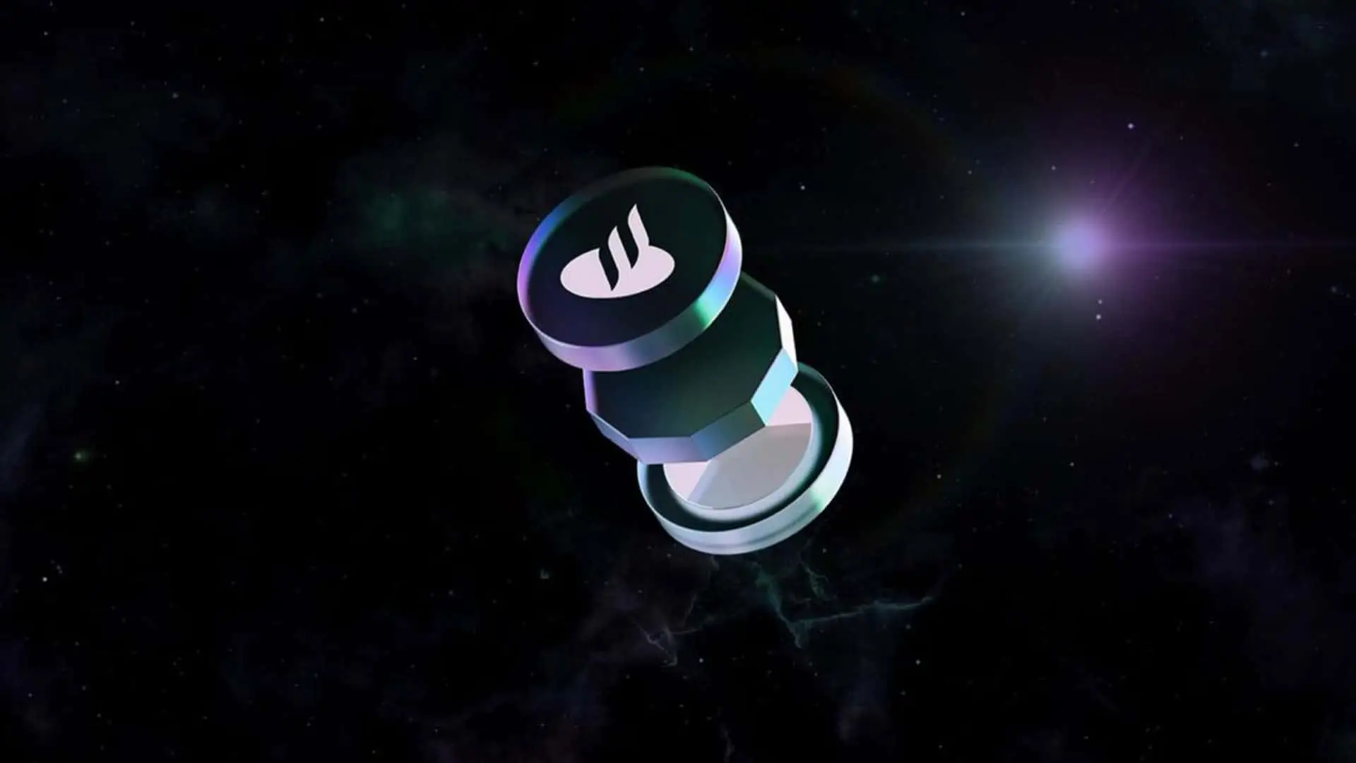 Concepto del futuro de la banca: un token digital de Santander en el espacio. Innovación financiera en el metaverso y blockchain.