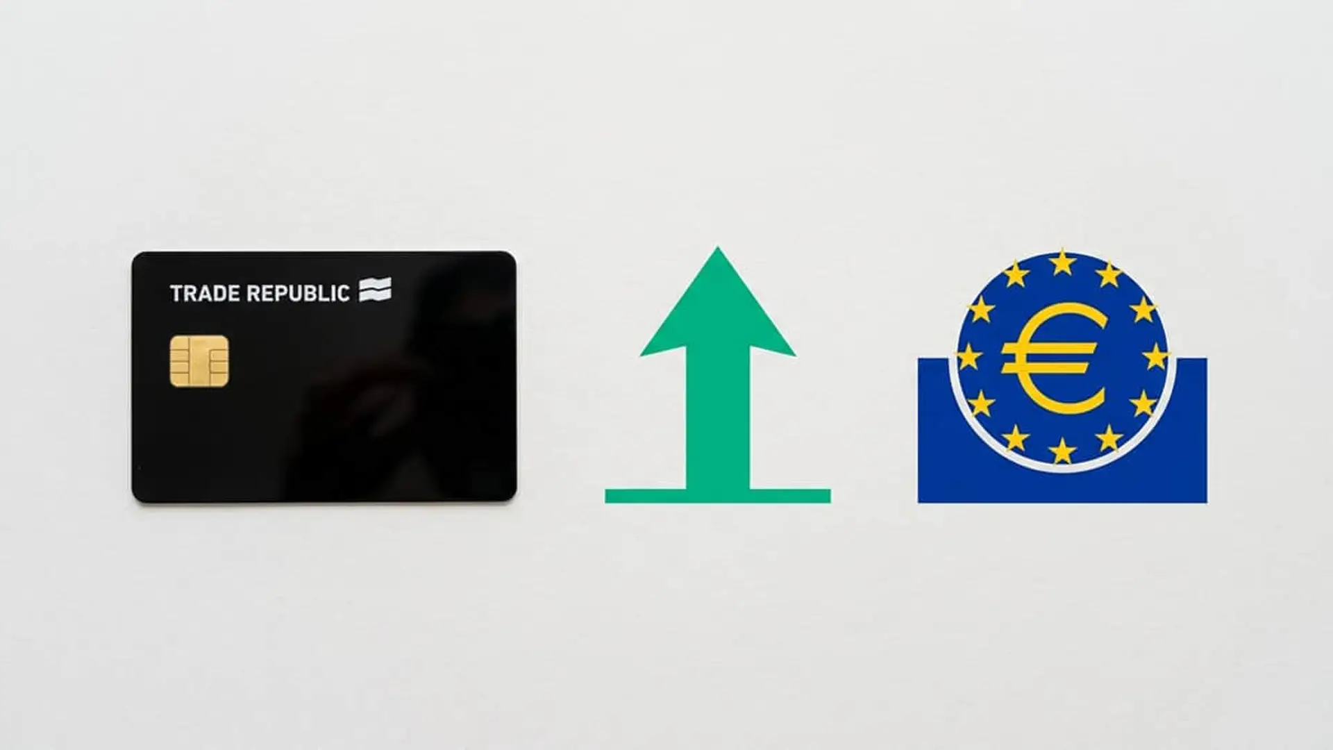 Trade Republic sube su cuenta remunerada al 2,27% TAE: primera entidad en reaccionar a la subida del BCE Tarjeta Trade Republic junto a símbolo de subida y logo del BCE por aumento de tipos de interés