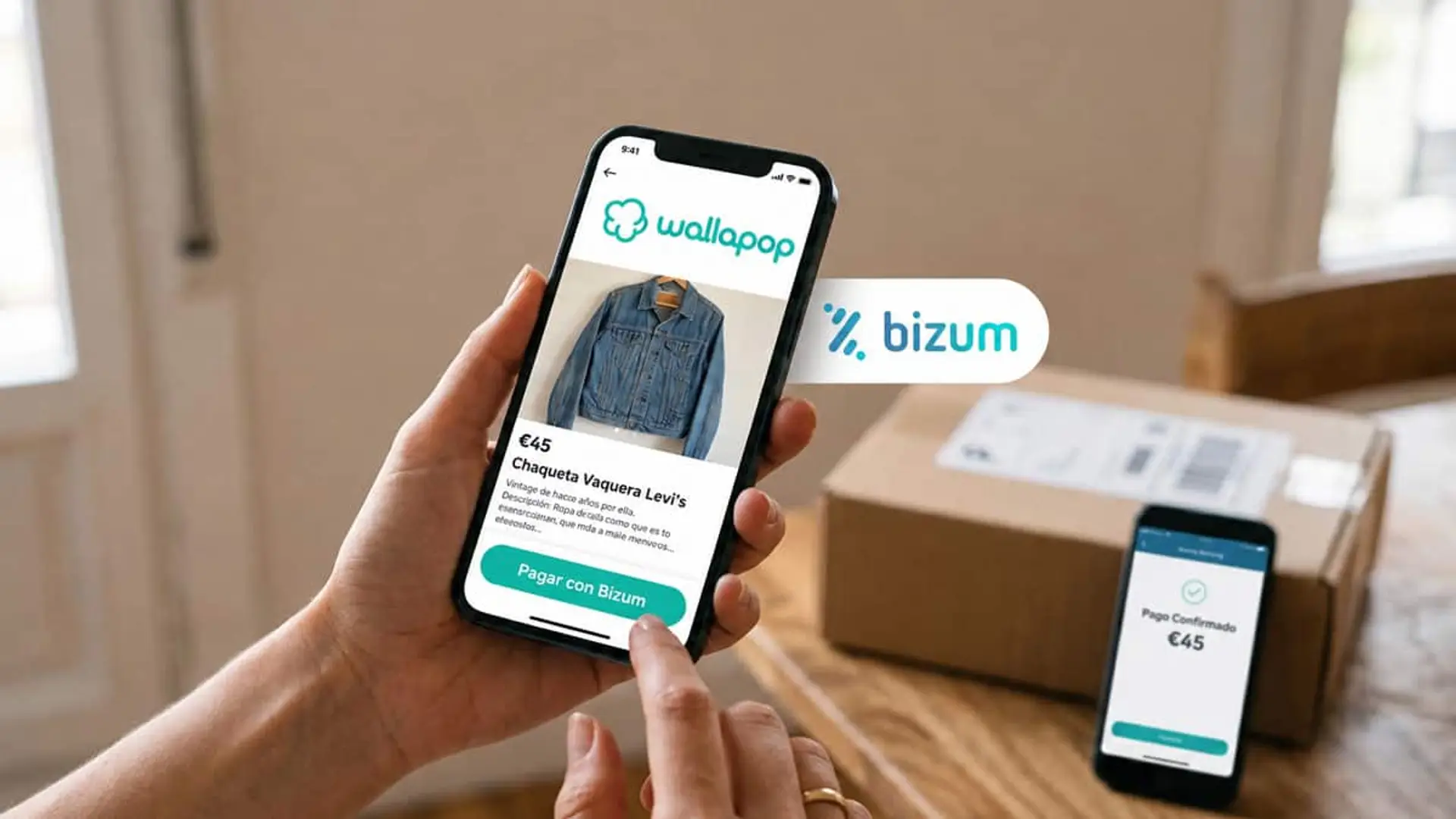 Compra de una chaqueta en Wallapop con pago mediante Bizum y un paquete preparado para el envío