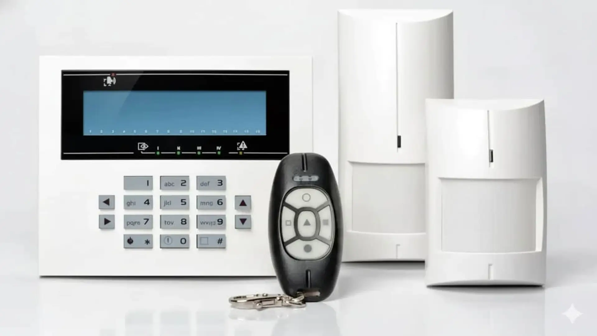 Cómo proteger tu casa sin gastar de más: las alarmas más asequibles del momento Kit de sistema de alarma para el hogar compuesto por panel central, mando a distancia y sensores de movimiento para la seguridad.