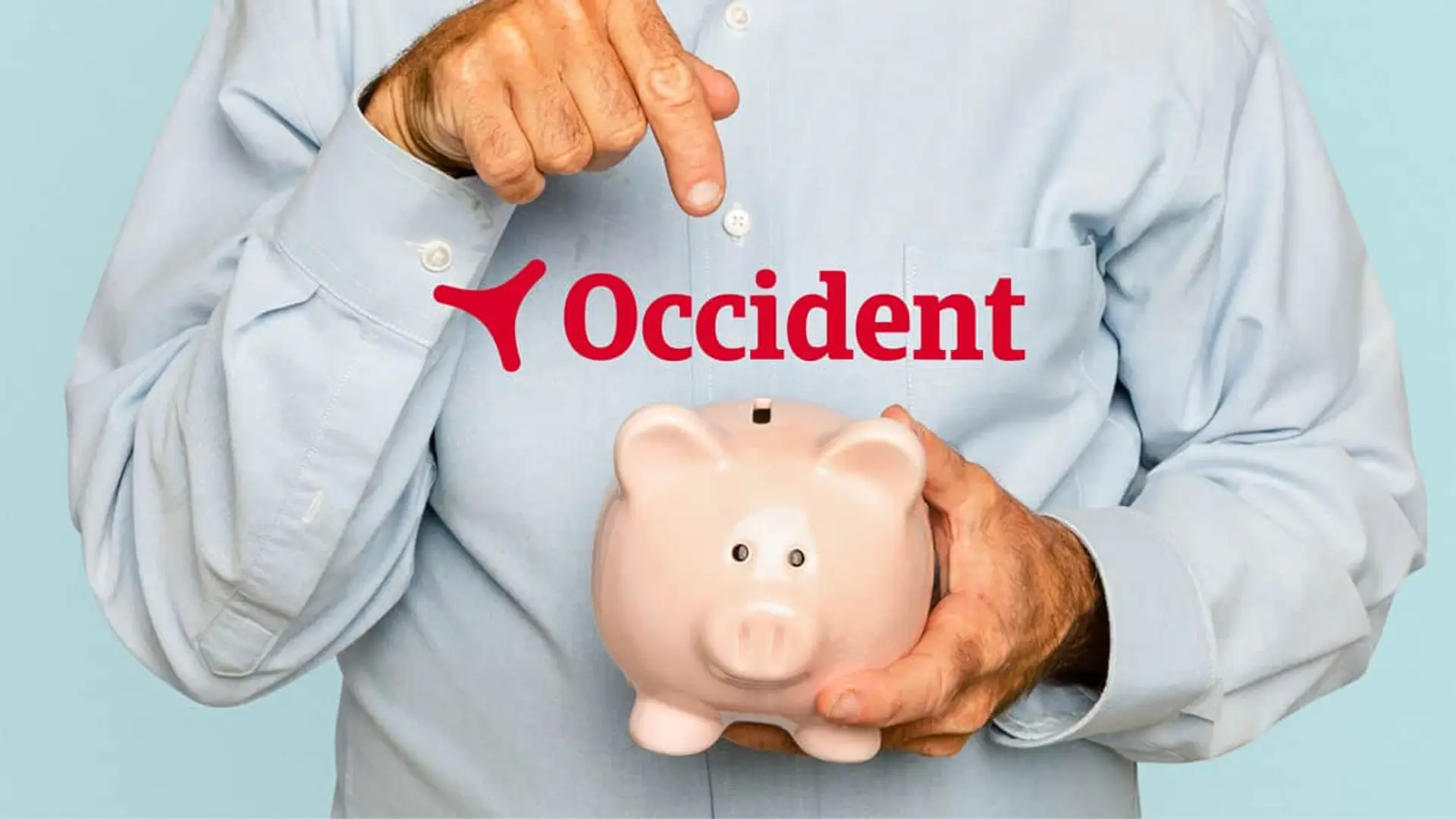 Occident bonifica con un 3% el traspaso de planes de pensiones: hay una condición que conviene leer bien Logotipo de Occident junto a una hucha de cerdito rosa, representando planes de jubilación.