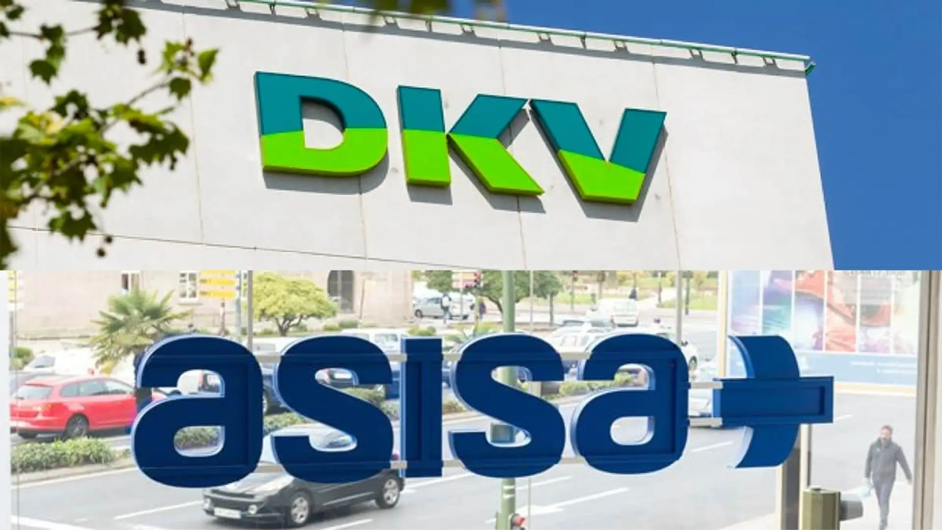 Guerra entre DKV y Asisa y Muface: las aseguradoras demandan más de 200 millones Composición con los logotipos de las aseguradoras DKV y Asisa sobre imágenes de sus respectivas sedes.