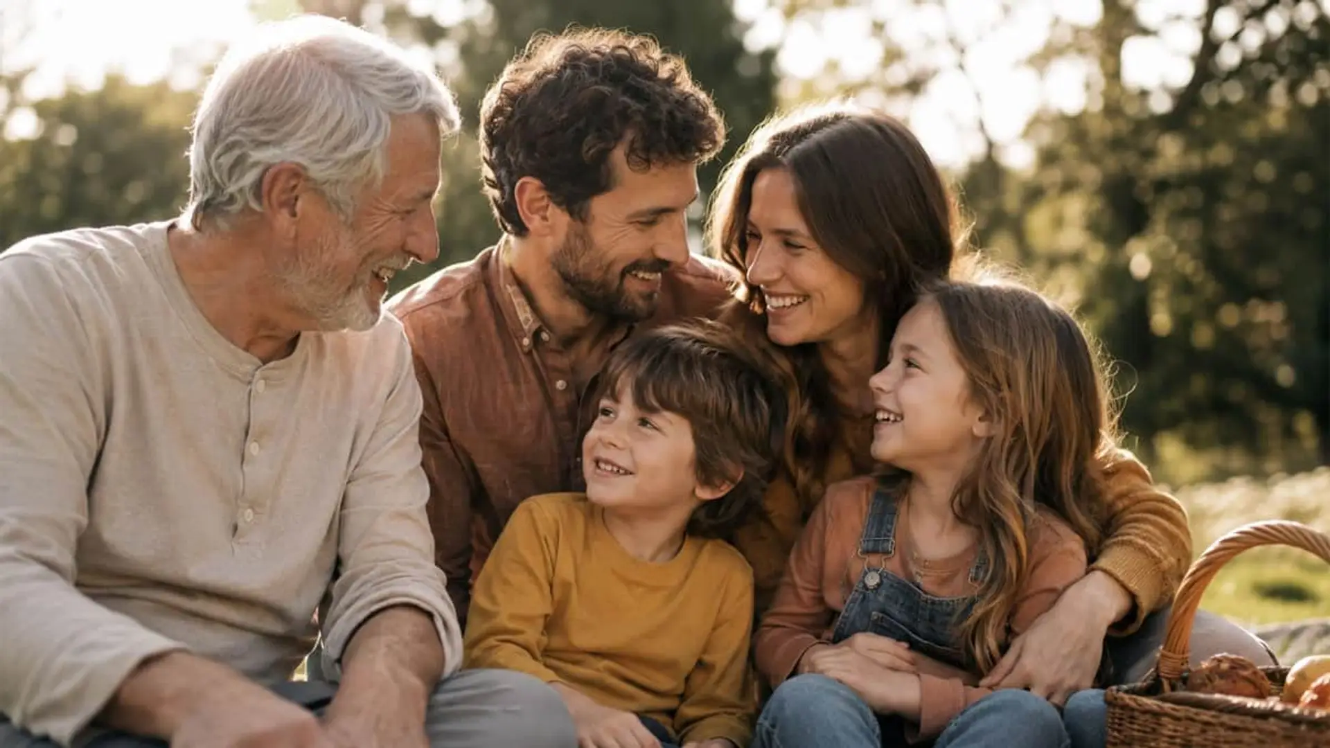 Europea Seguros creció casi el doble que el ramo de decesos en 2025 Familia multigeneracional sonriendo en picnic al aire libre, abuelos, padres e hijos compartiendo tiempo juntos.