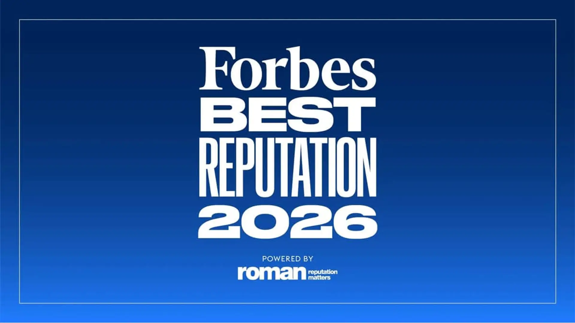 Logotipo del ranking Forbes Best Reputation 2026 sobre fondo azul.