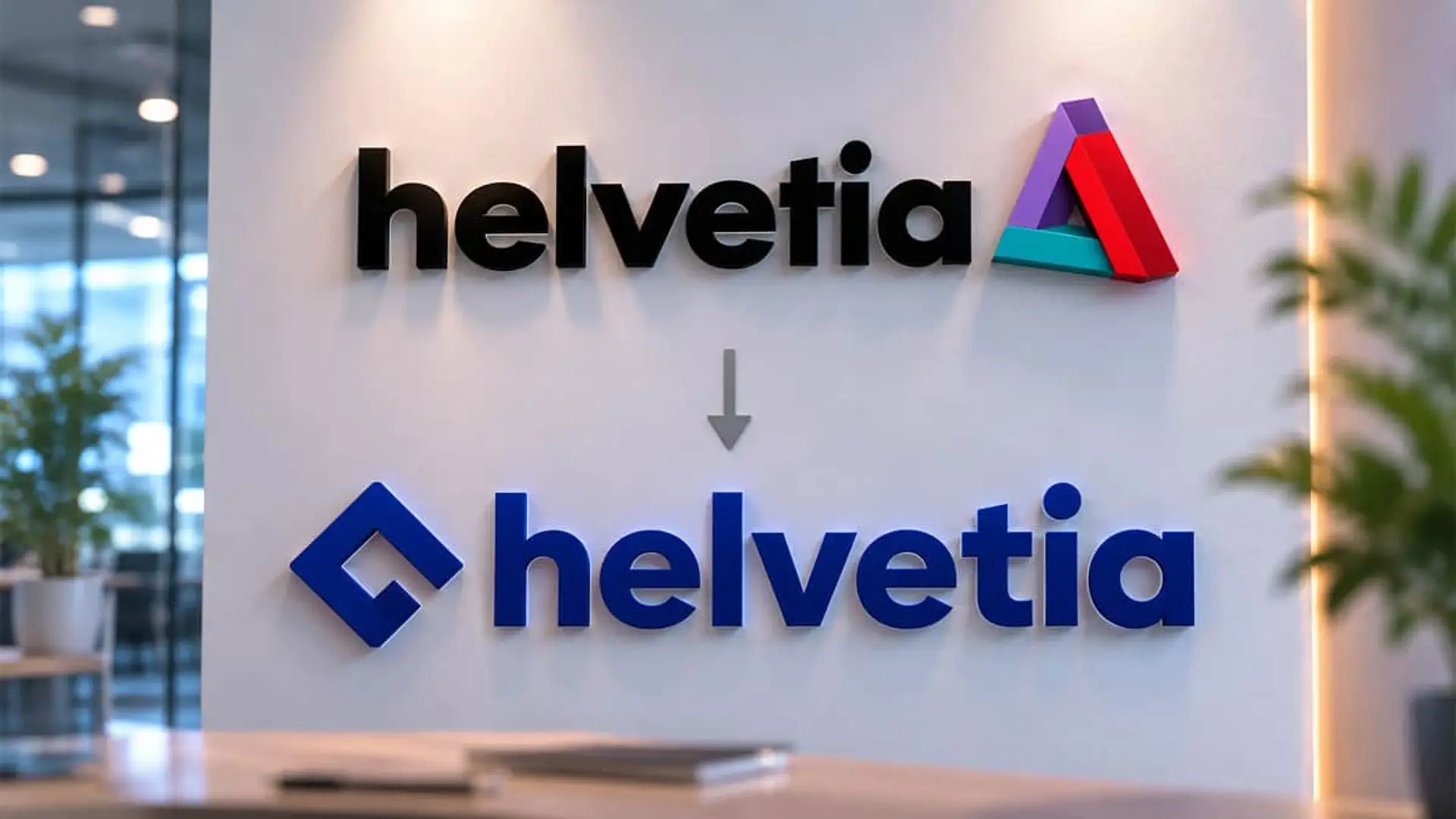 Rebranding de Helvetia Seguros: evolución del logo con triángulo multicolor al nuevo logo azul con ícono de rombo