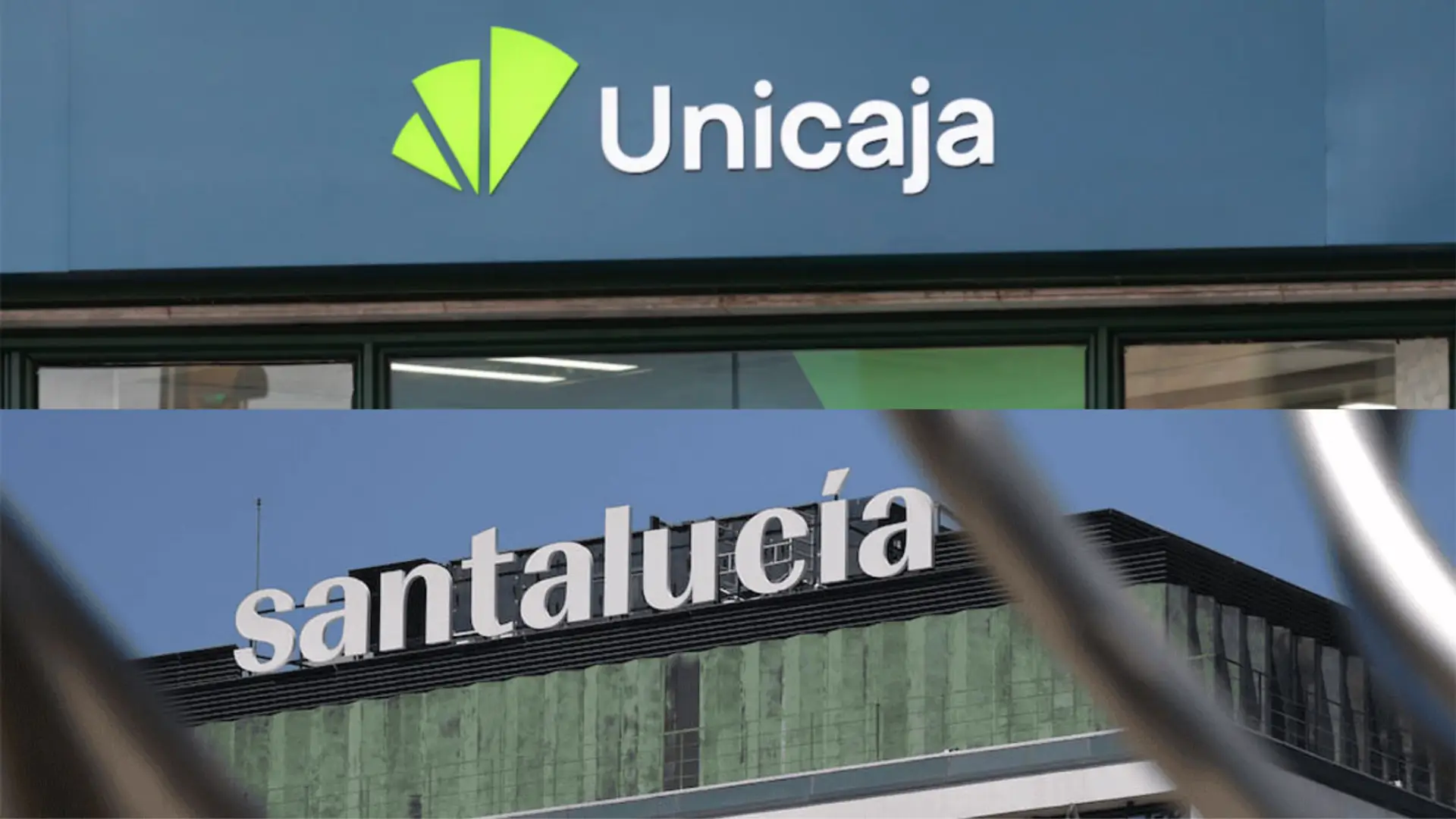 Por qué Santalucía ha invertido 700 millones en Unicaja (y no es solo por el dividendo) Montaje con los logotipos de Unicaja y Santalucía en las fachadas de sus respectivos edificios