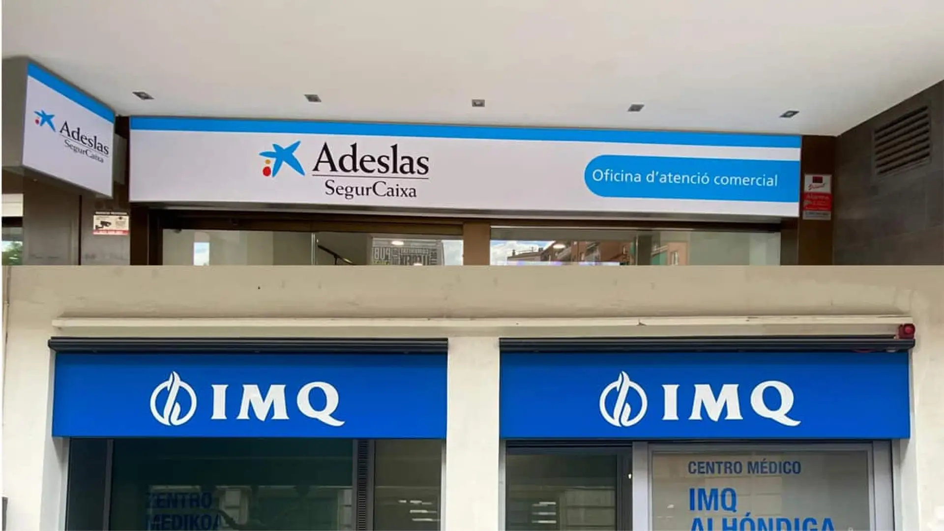 SegurCaixa Adeslas va a por el control total de IMQ: ya prepara una segunda oferta de 75 millones Fachadas de oficinas de atención de SegurCaixa Adeslas y de centro médico de IMQ