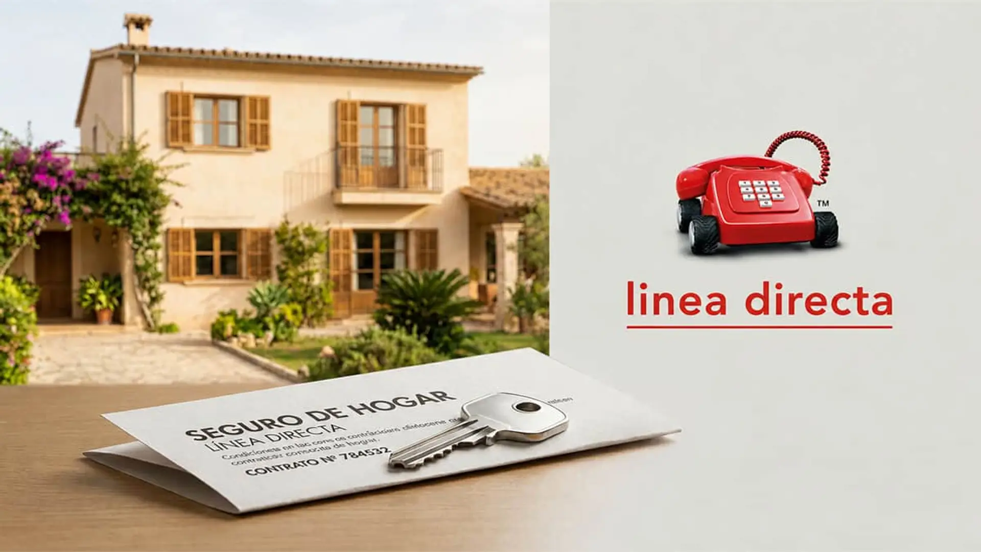 Tu banco te cobra de más por el seguro de hogar: Línea Directa lo deja un 40% más barato si lo tienes vinculado a la hipoteca Seguro de hogar Línea Directa con llaves sobre contrato y casa familiar al fondo