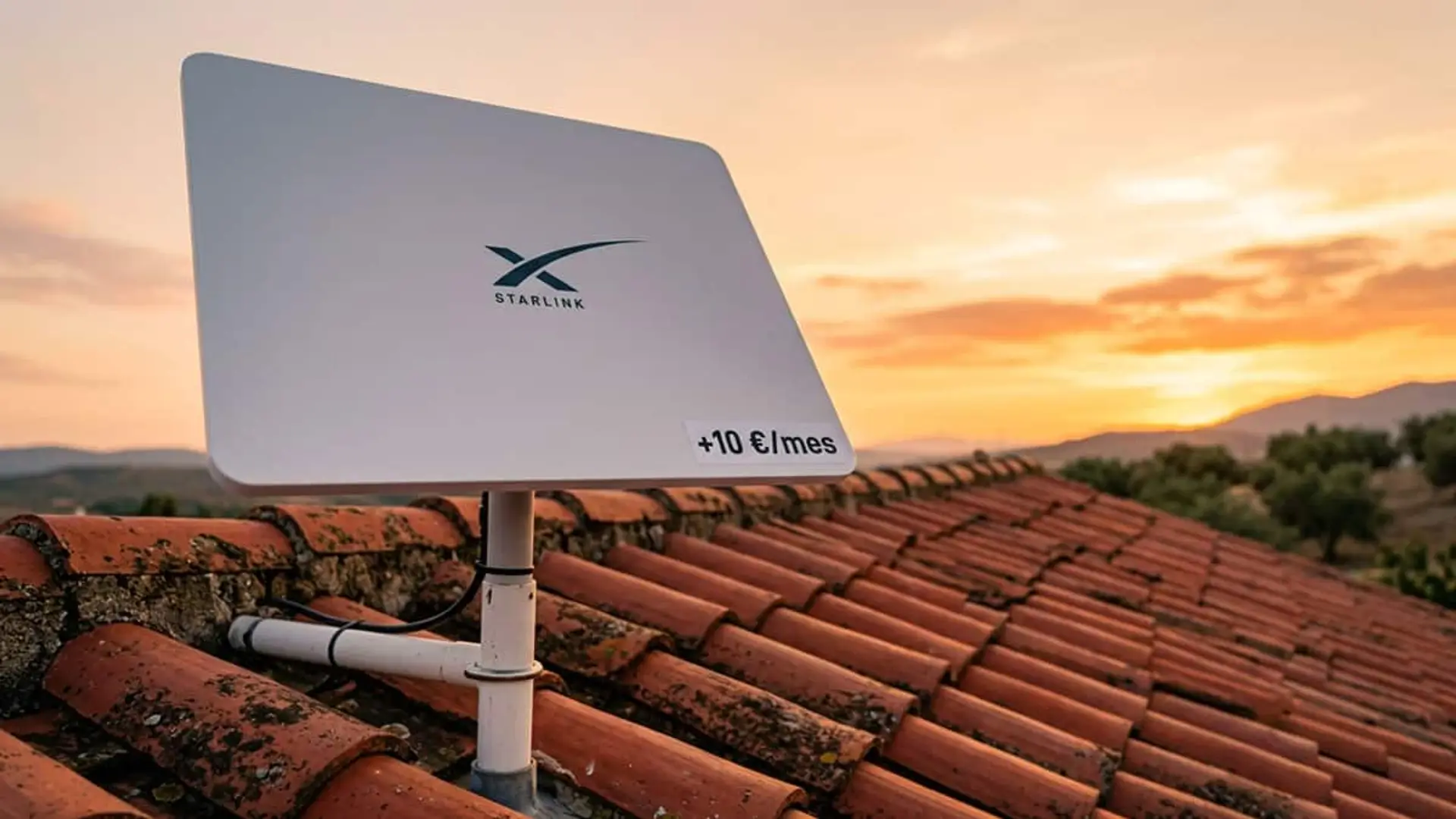 Starlink cobra 120 euros al año por un kit que tendrás que devolver: las condiciones del nuevo alquiler Antena de Starlink instalada en un tejado con una etiqueta de 10 euros al mes