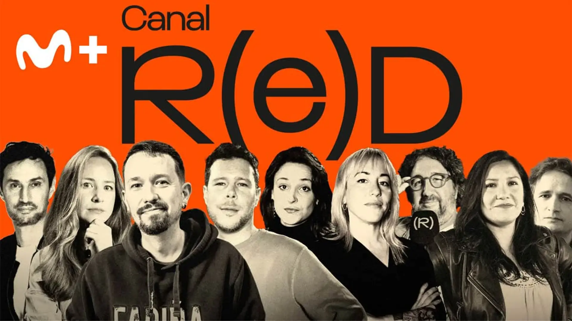 Pablo Iglesias y colaboradores de Canal Red en el cartel promocional de su llegada a Movistar Plus+.